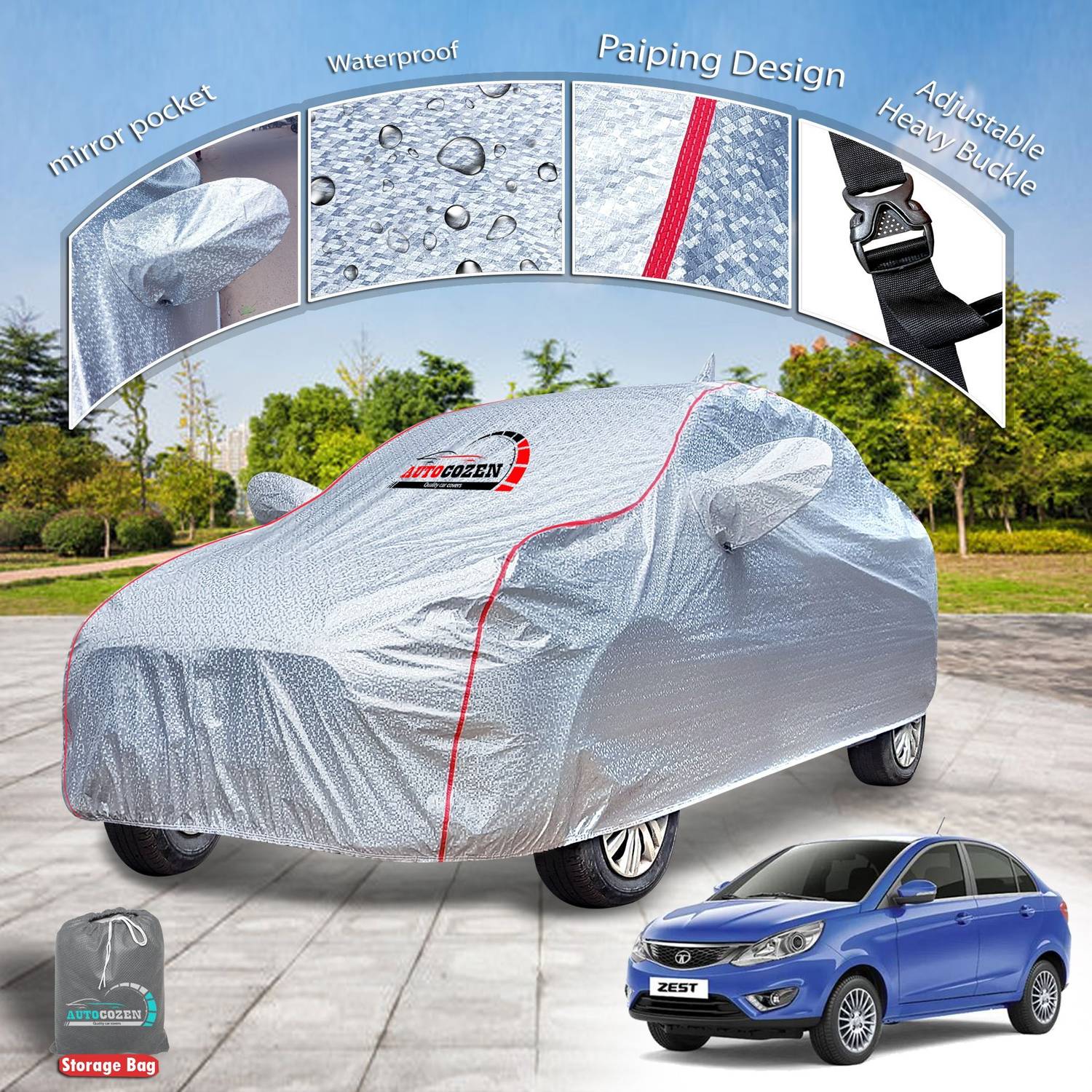 AUTOCOZEN Car Cover For Tata Zest (With Mirror Pockets)