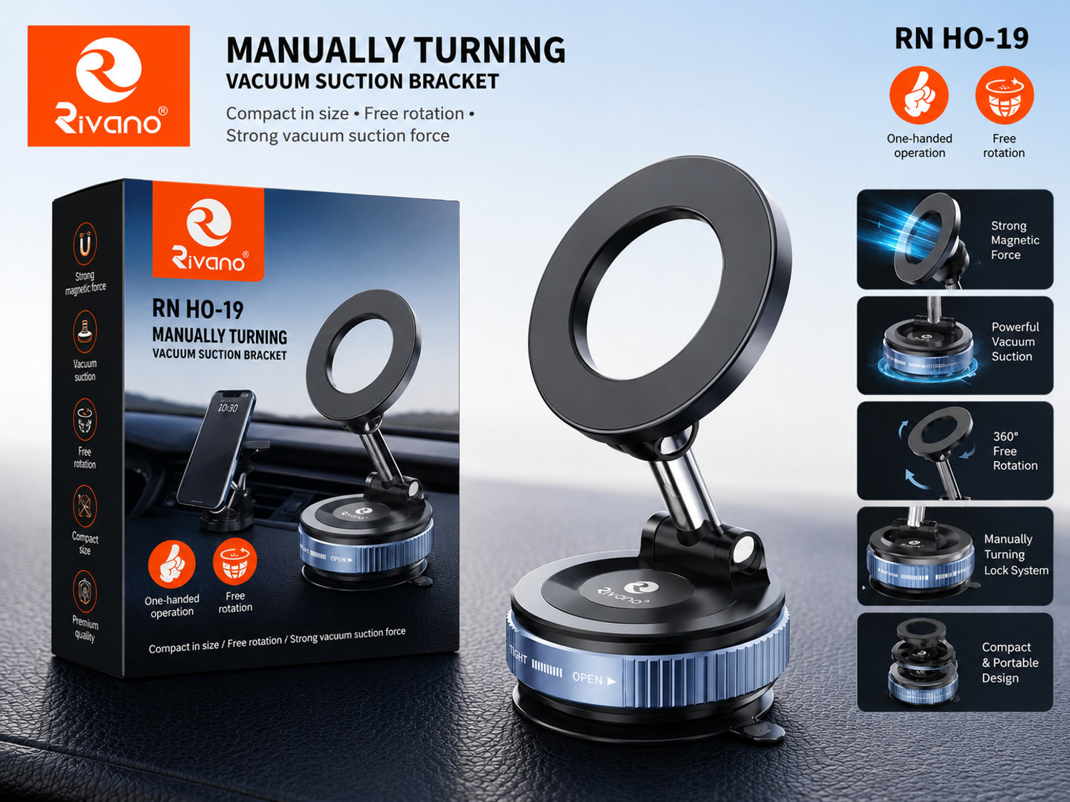 Image of Rivano Car Mobile Holder for AC Vent, Anti-slip, Dashboard, Magnetic, Windshield
