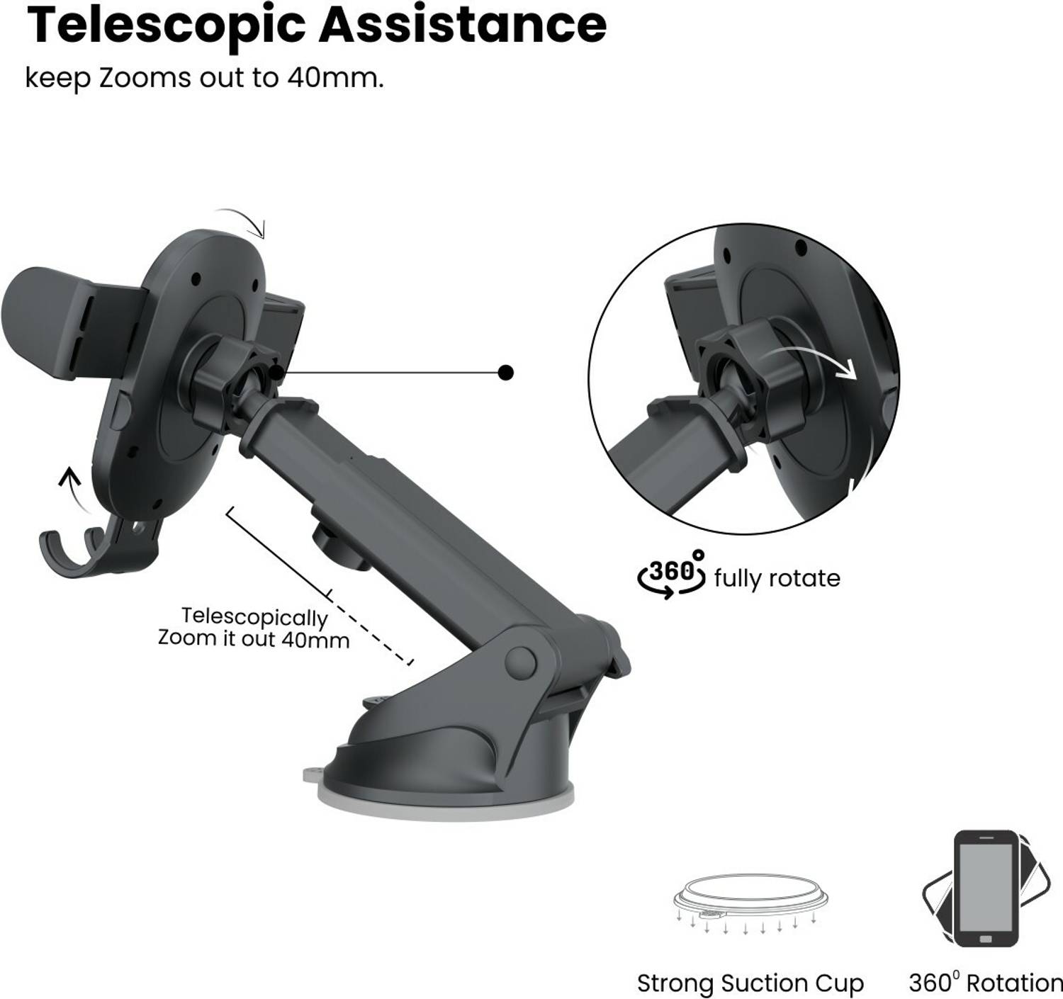 Portronics Car Mobile Holder Black - Image 3