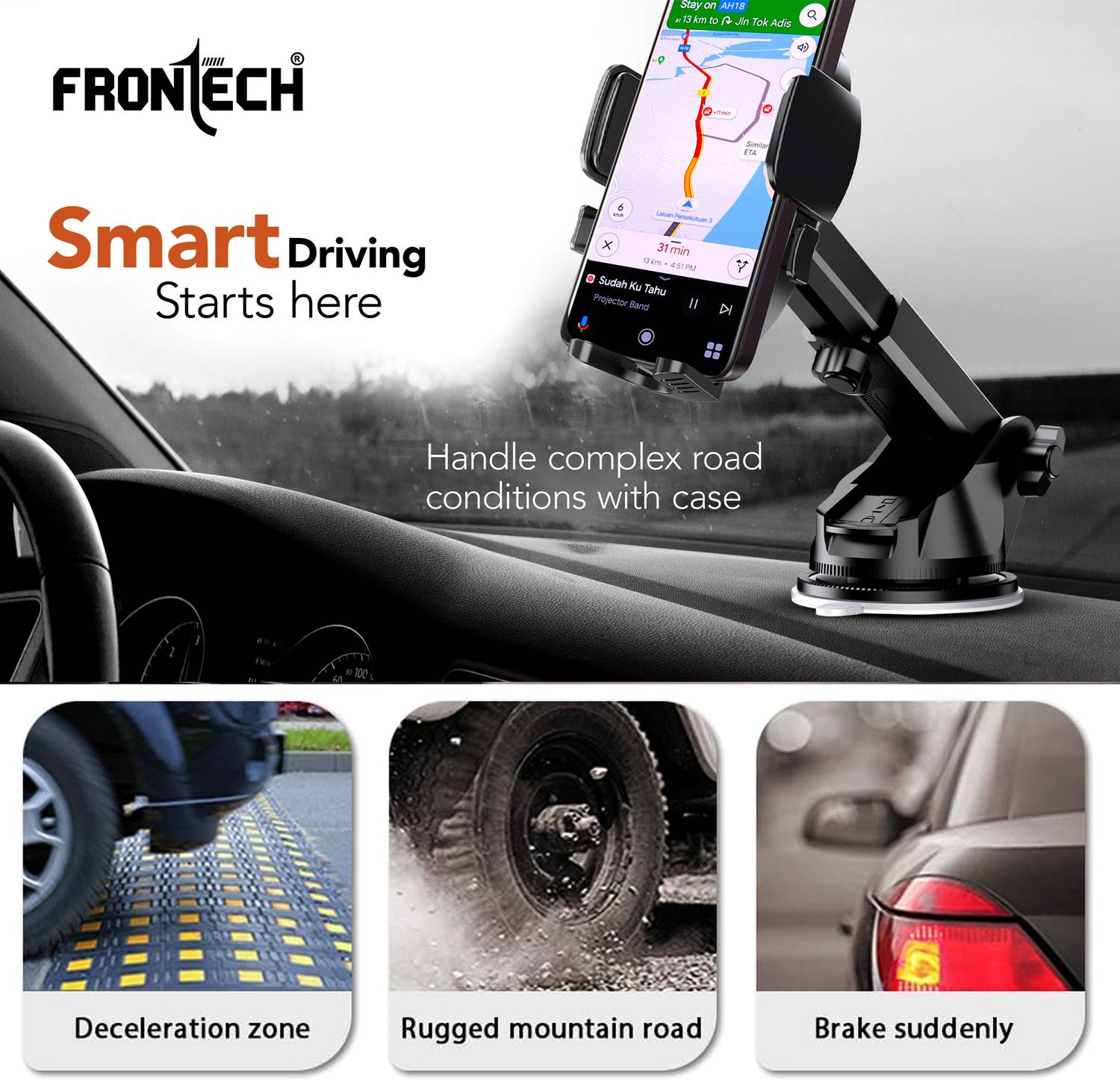 Frontech Car Mobile Holder Black - Image 3