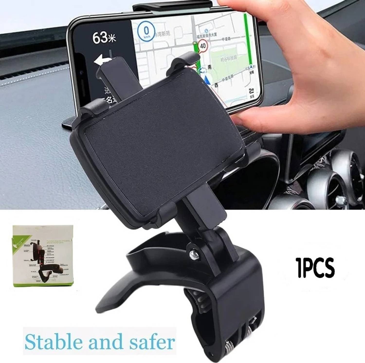ESCODEVELOPER Car Mobile Holder for Clip, Dashboard, Steering