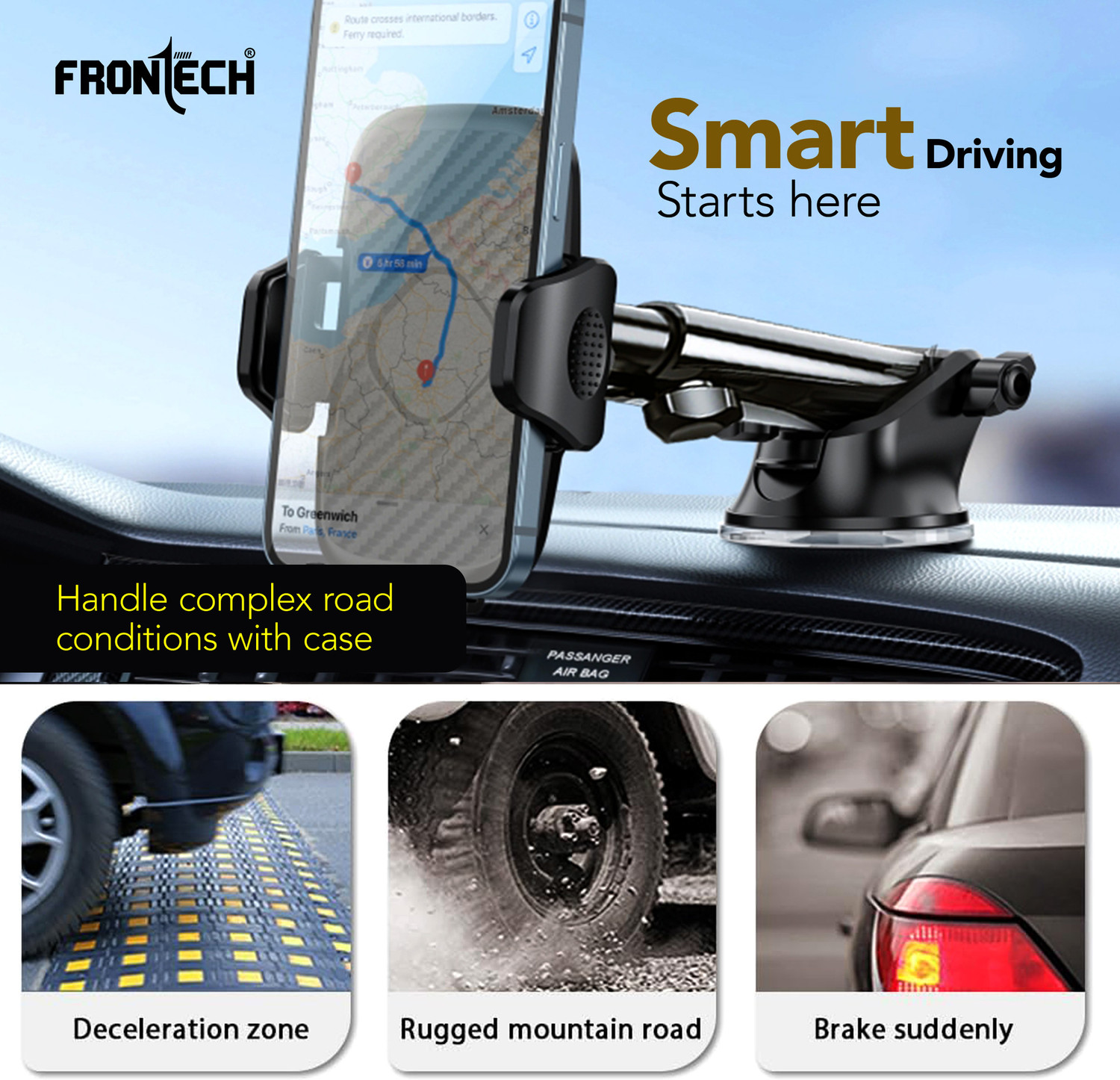 Image of Frontech Car Mobile Holder for Dashboard, Windshield