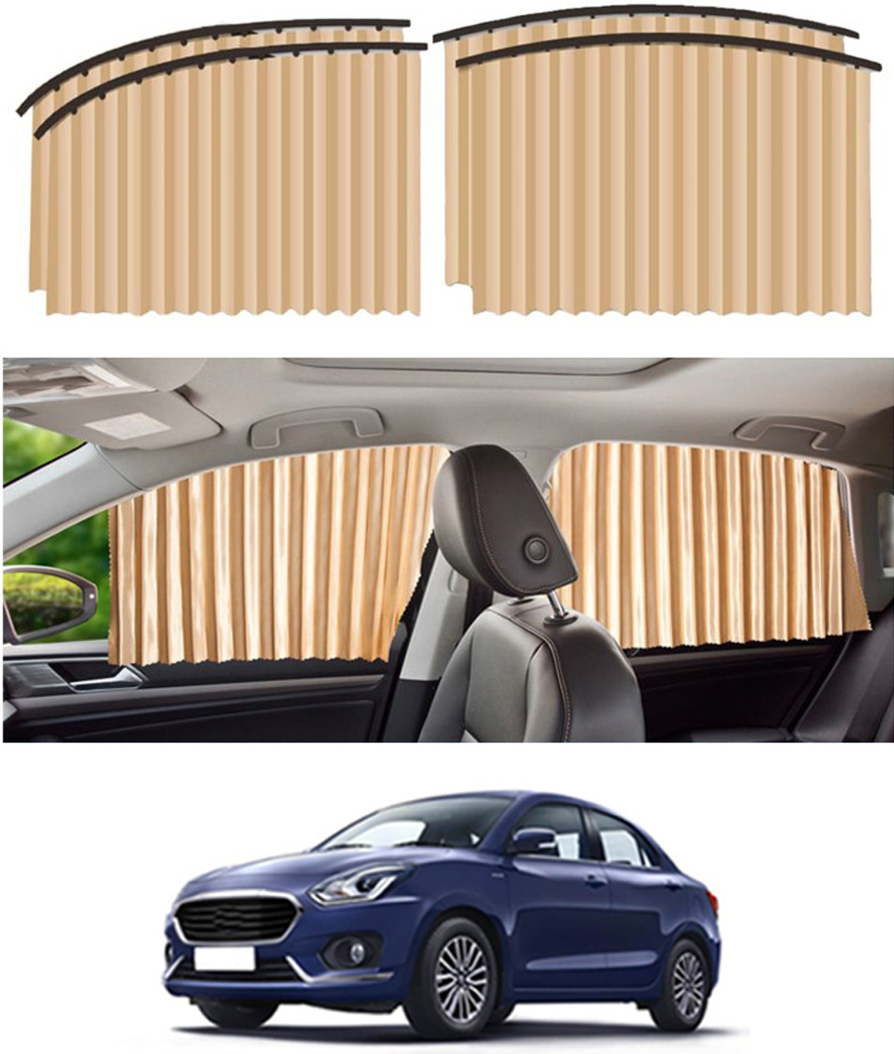 Image of ABJD Foldable /Magnetic Side Window Car Curtain to Block UV Rays For Swift Dzire-2017 Car Curtain
