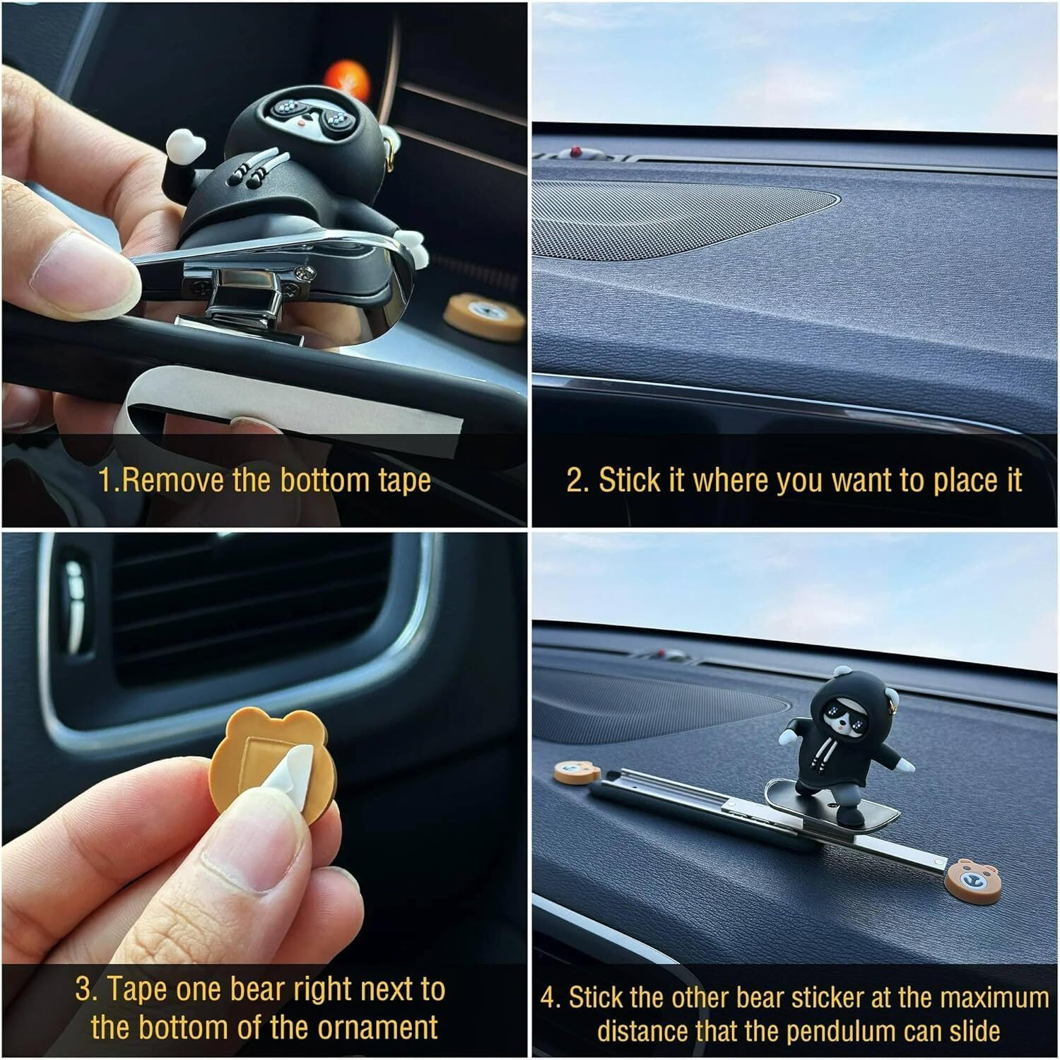Image of LIVENTA Skateboard Panda /Bear Car Dashboard Accessories With Parking Number Plate Decorative Showpiece - 10 cm