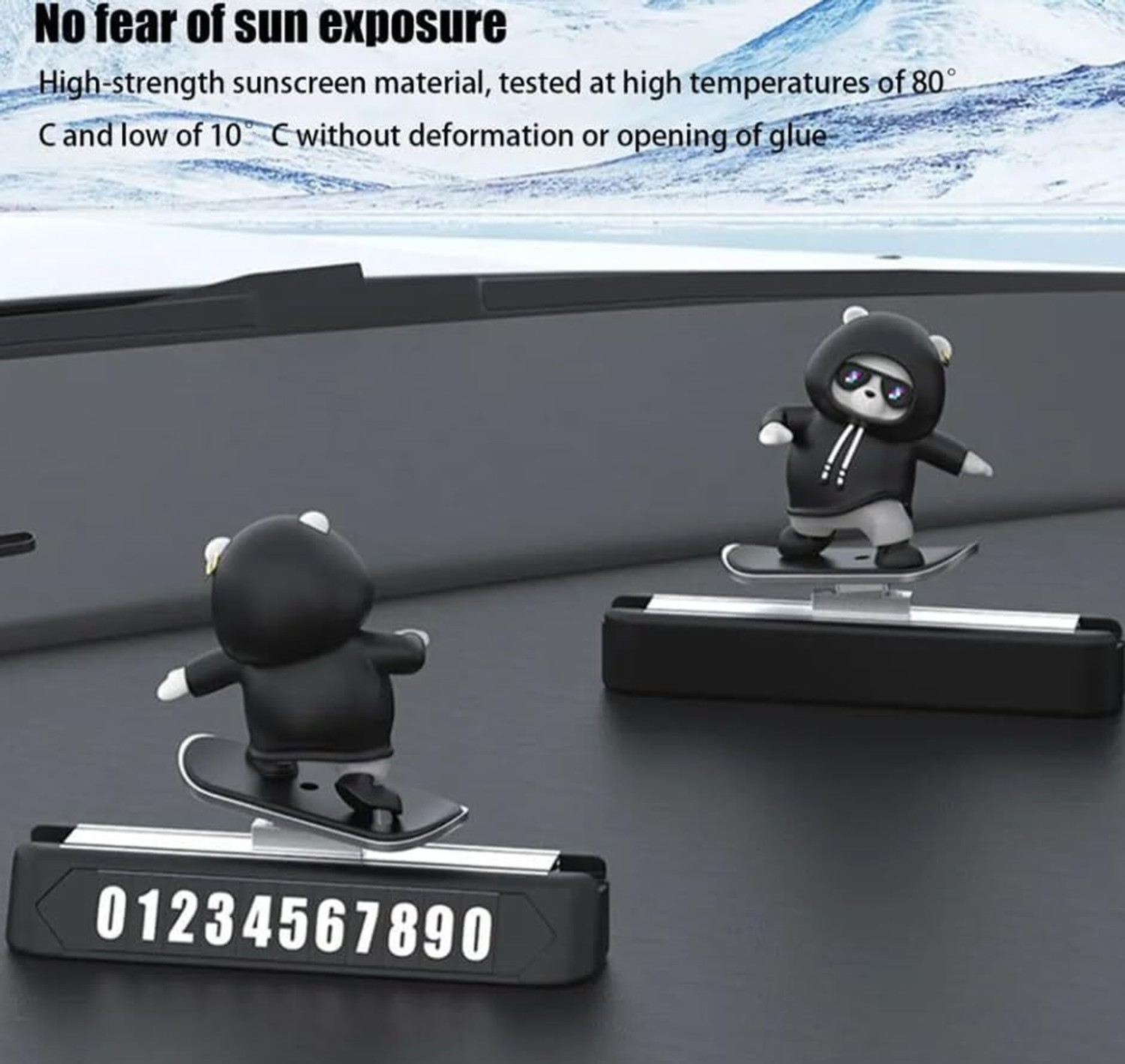 Image of LIVENTA Skateboard Panda /Bear Car Dashboard Accessories With Parking Number Plate Decorative Showpiece - 10 cm