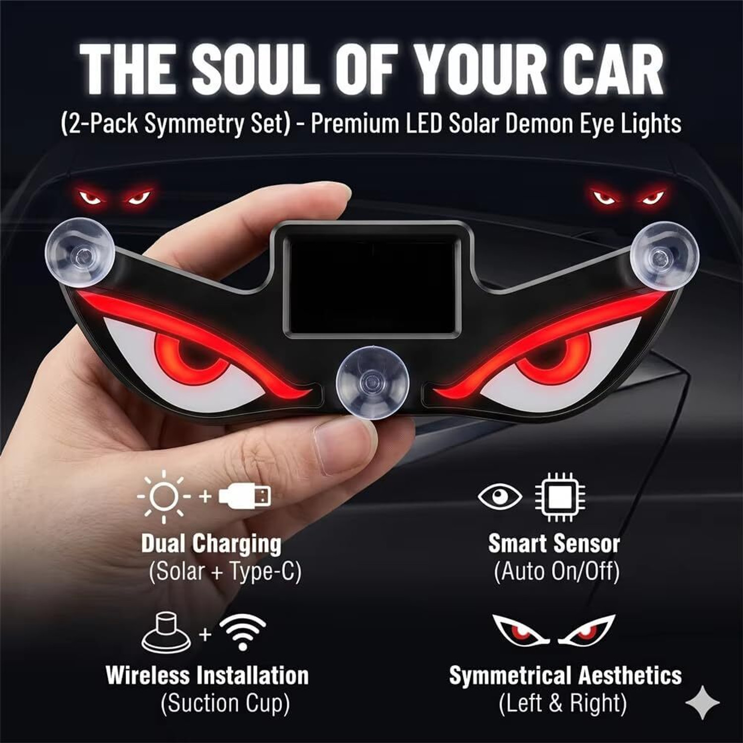 Image of MIVO Car Rear Windshield Solar Devil Eye Light | Triangle Shape LED Warning Car Fancy Lights