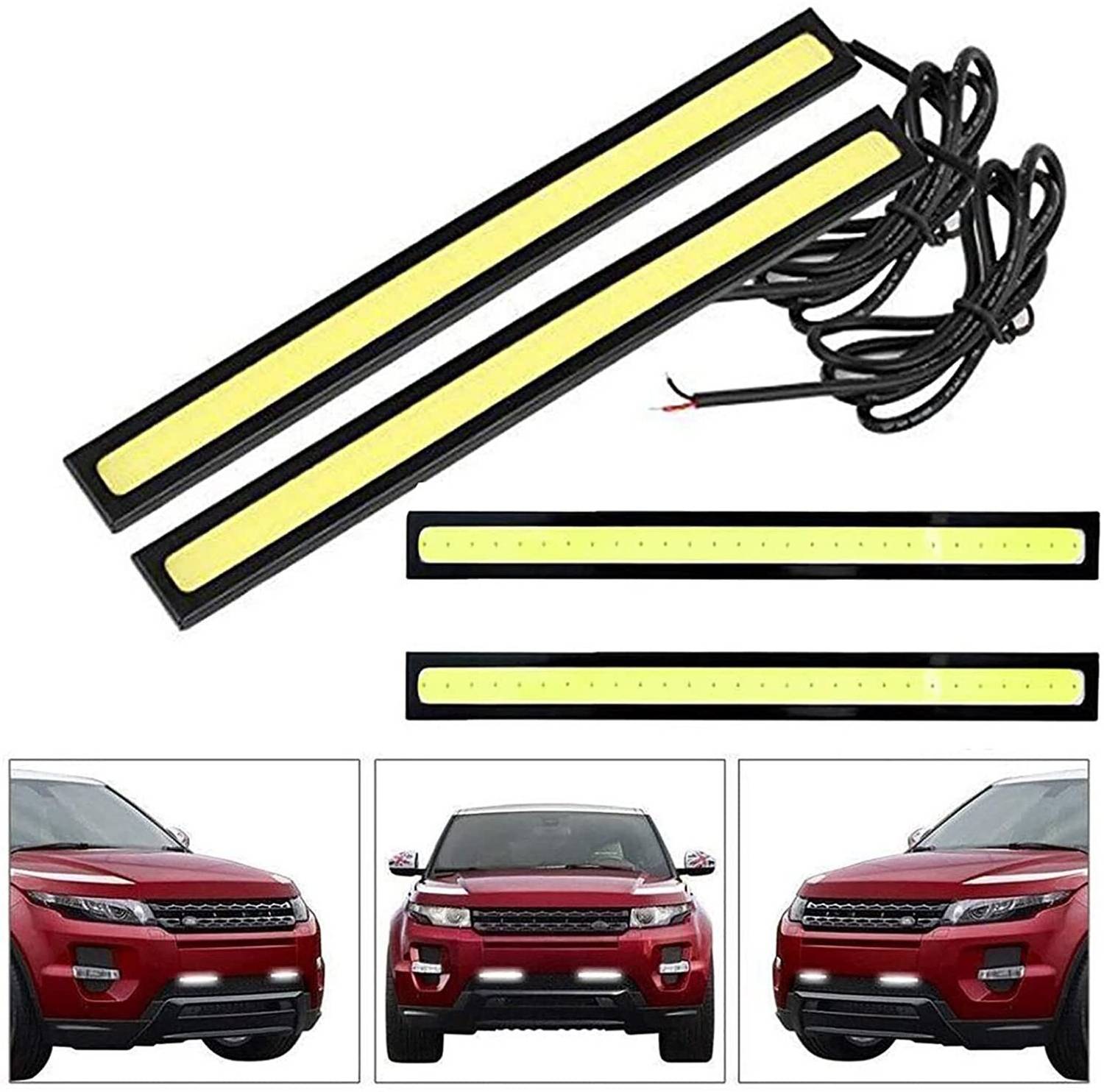 Campark 4PCS Daytime Running Light DRL Car LED Light Strip Waterproof COB Lights Truck Boat Bike Universal 17CM 12V Driving Lighting(White) License Plate Light Truck, Car, Motorbike, Van LED for Hyundai, Hero, Hindustan Motors, Hyosung, Bajaj, Force (12 V, 20 W)