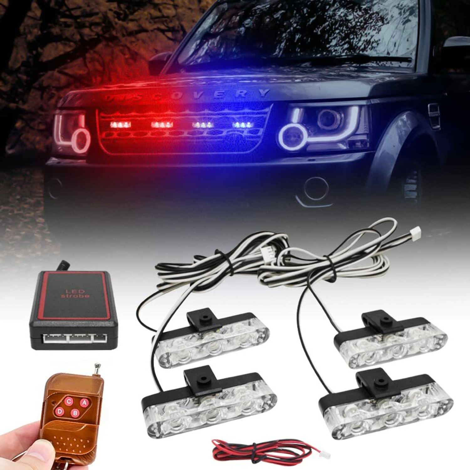 Image of EliteAuto 4*4 LED Police Light 12V Car Motorcycle Flasher LED Flashlight Car police Lights Car Fancy Lights