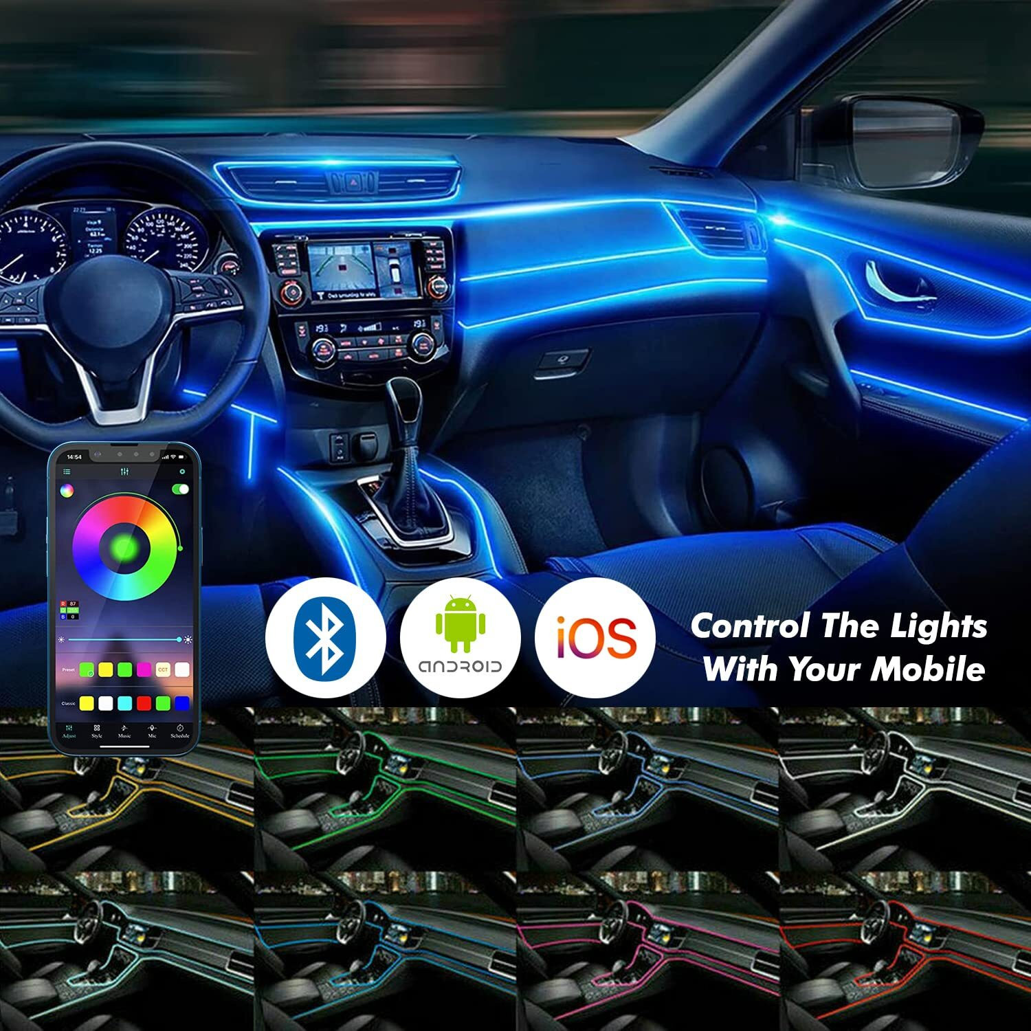 Image of AutoPowerz Multicolor 9IN1 Car Interior Under Dash Vibe Ambience Atmosphere and Neon L Car Fancy Lights