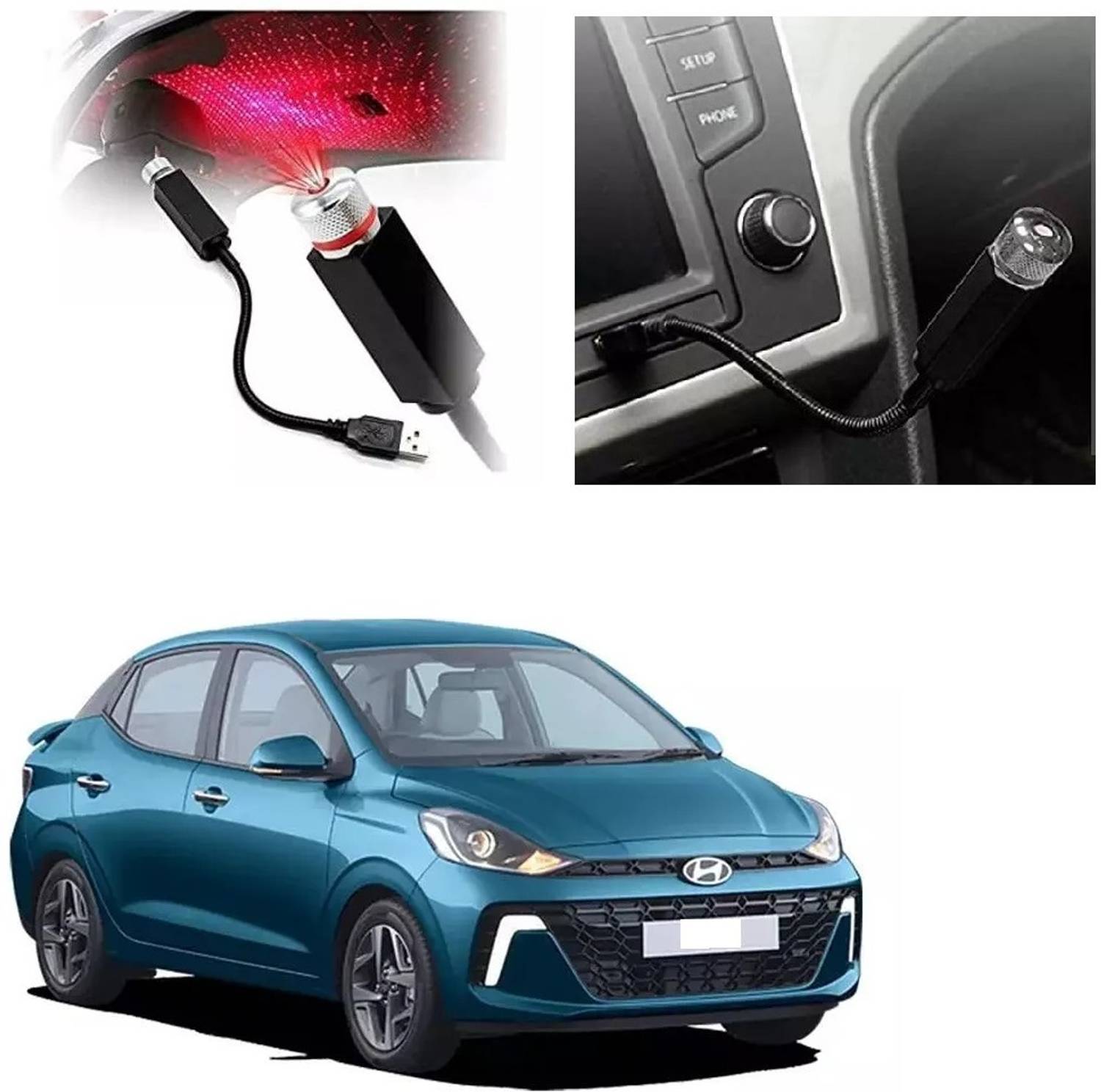 AutooNation Car interior USB Ambient Star Projector Use Party Light For Hyundai Aura 2023 Car Fancy Lights
