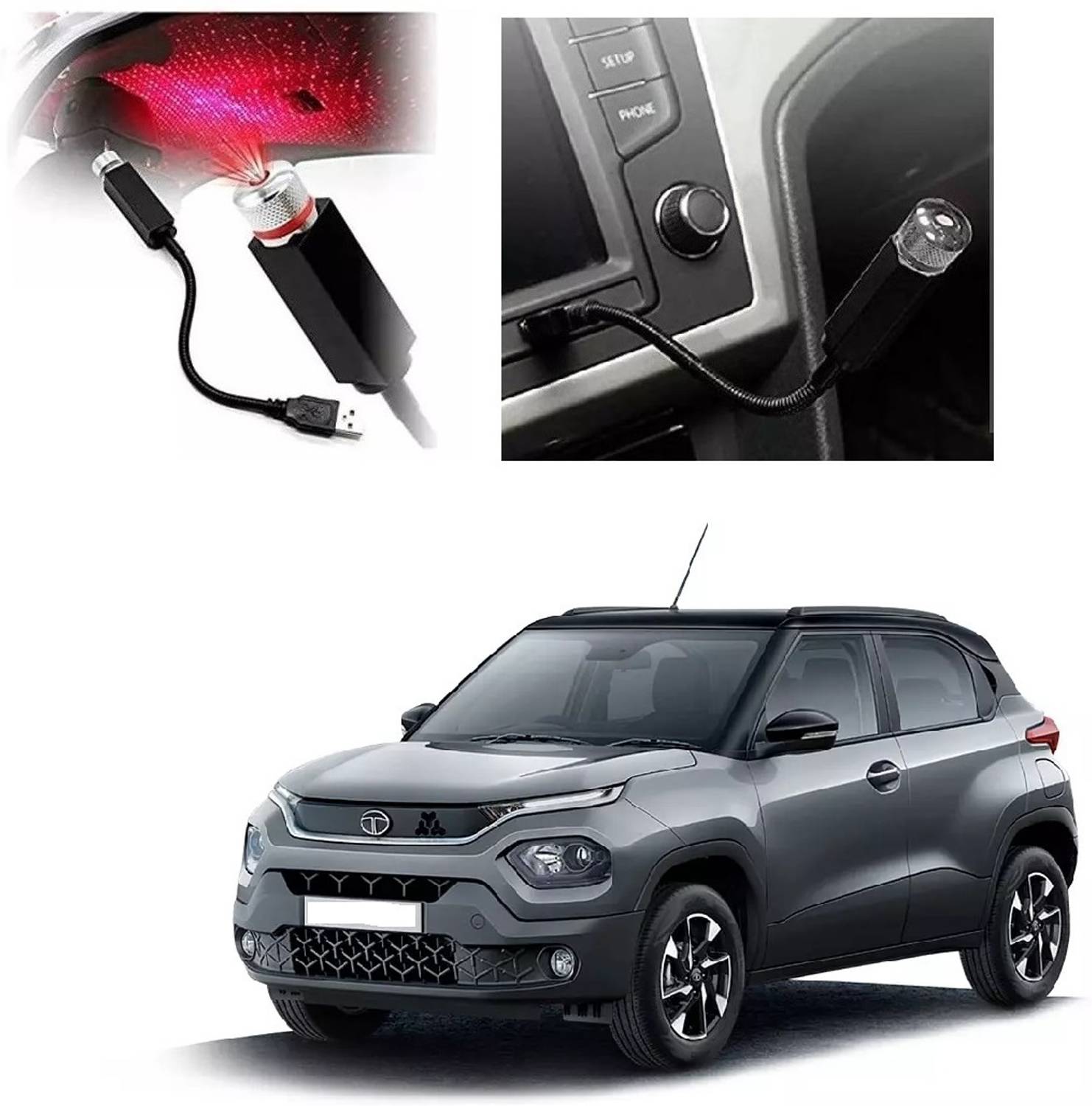 AutooNation Car interior USB Ambient Star Projector Use Party Light For Tata Punch Car Fancy Lights