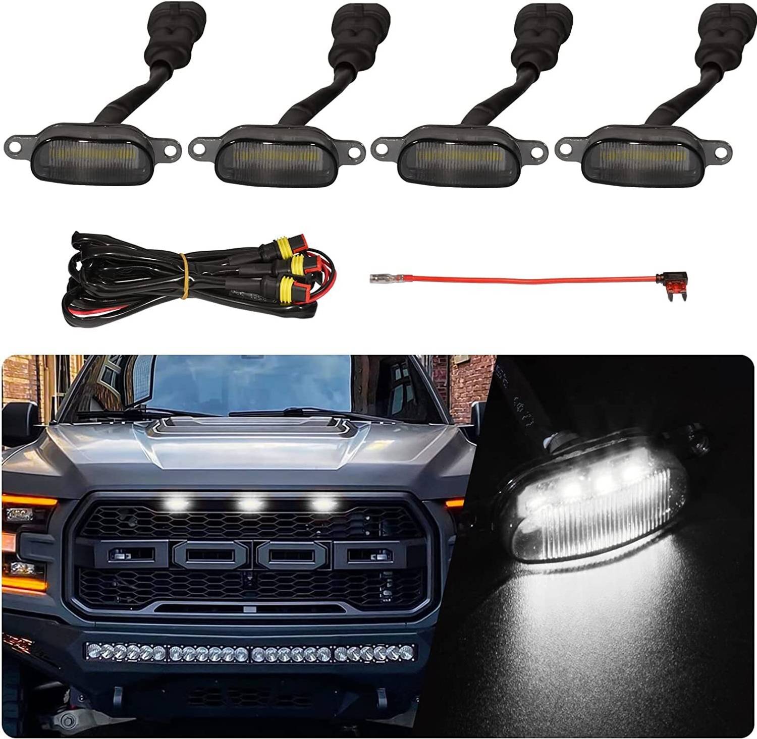 carempire 4PCS Grille Lights Fit for F150,F250 F350 Style Front Grill LED Lights Car Fancy Lights