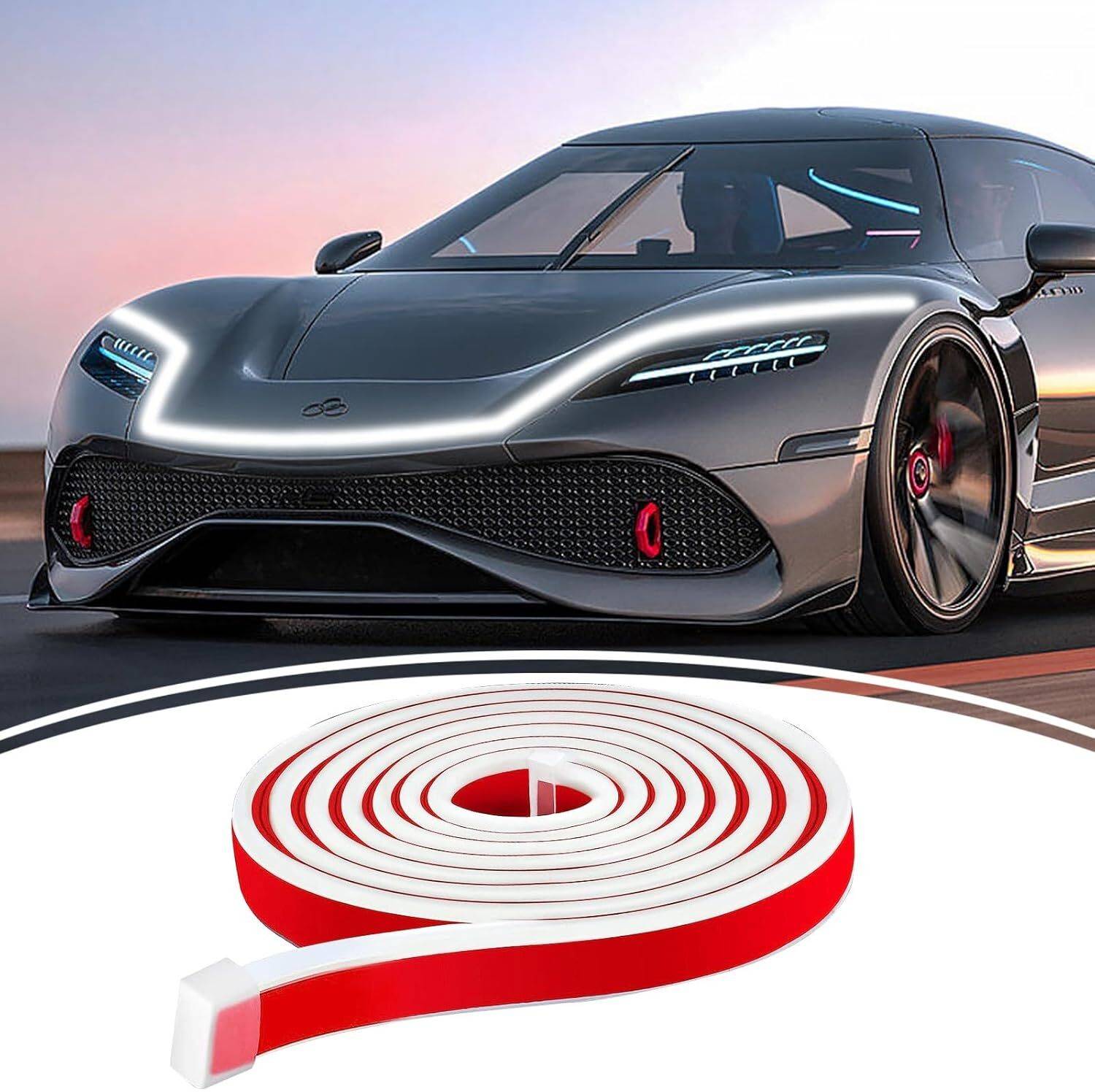 AONEPTER Car Bonnet Hood Daytime Running Light Cuttable Strip 70 Inches Waterproof Car Fancy Lights