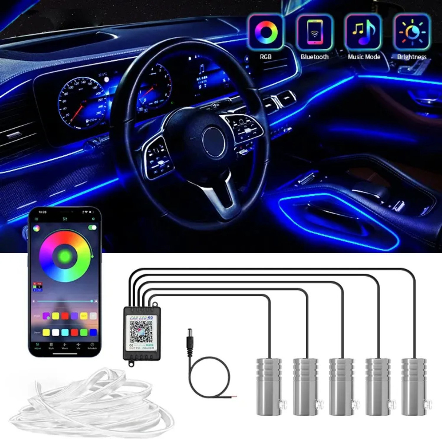 Image of AutoPowerz Multicolor 9 in 1 Car Interior Under Dash Vibe Ambience Atmosphere Neon Light Car Fancy Lights