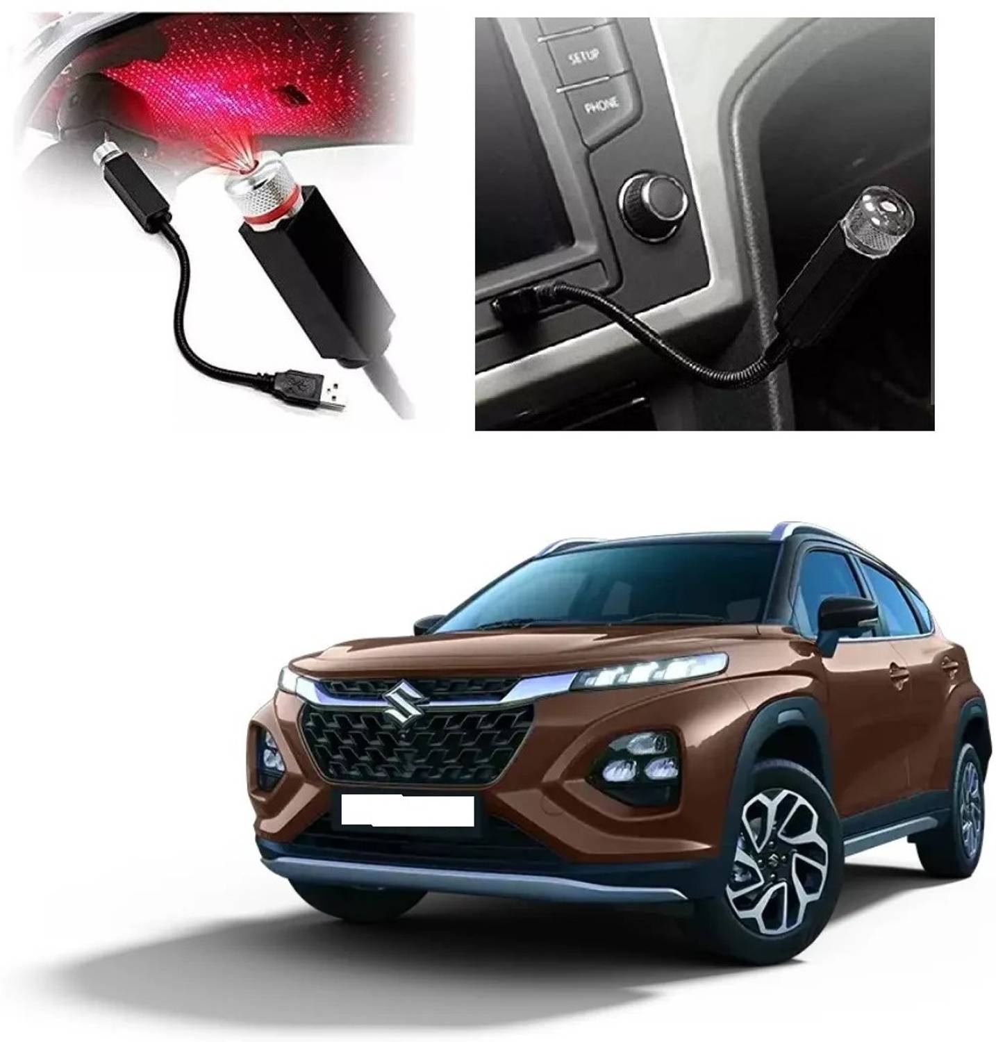 AutooNation Car interior USB Ambient Star Projector Use Party Light For Maruti Suzuki Fronx Car Fancy Lights