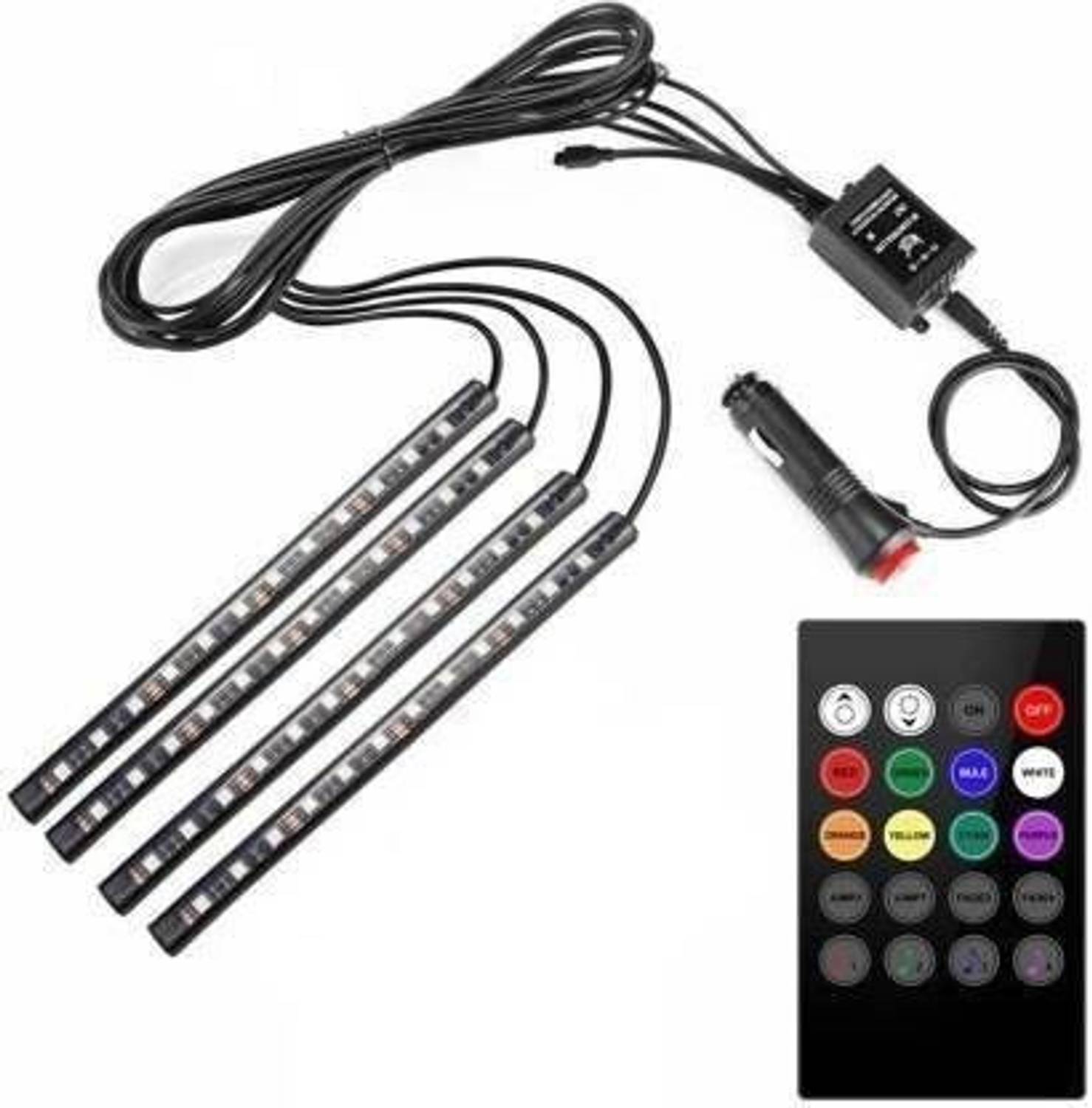 aksmit Atmosphere Lights Universal Car LED Strip Light 4pcs 48 LED DC 12V Multicolor Music Car Interior Light LED Under Dash Lighting Kit with Sound Active Function and Wireless Remote Control Car Fancy Lights