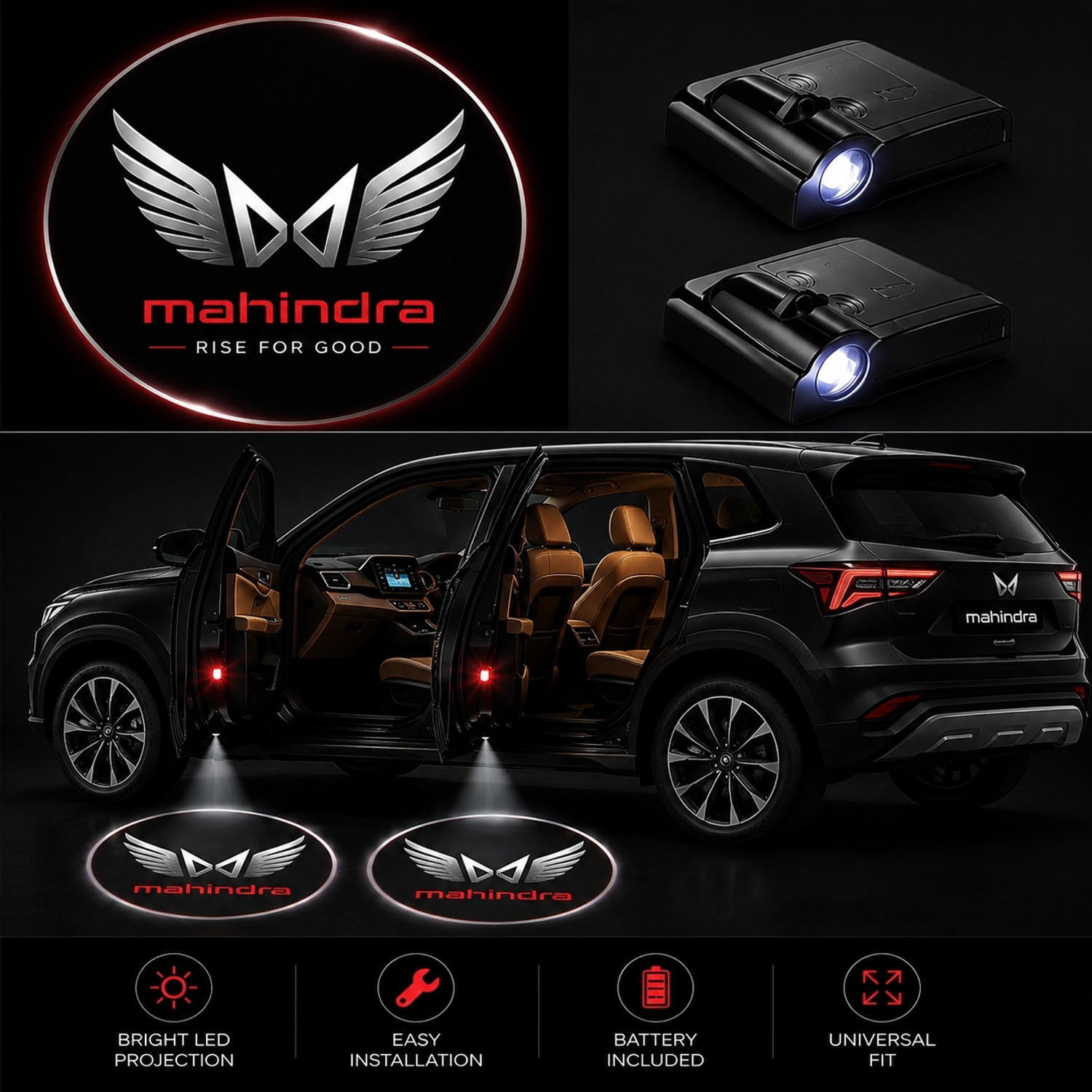 Image of Krishna car Decor Car Welcome Logo Shadow Projector Ghost Lights Kit Mahindra Car Fancy Lights