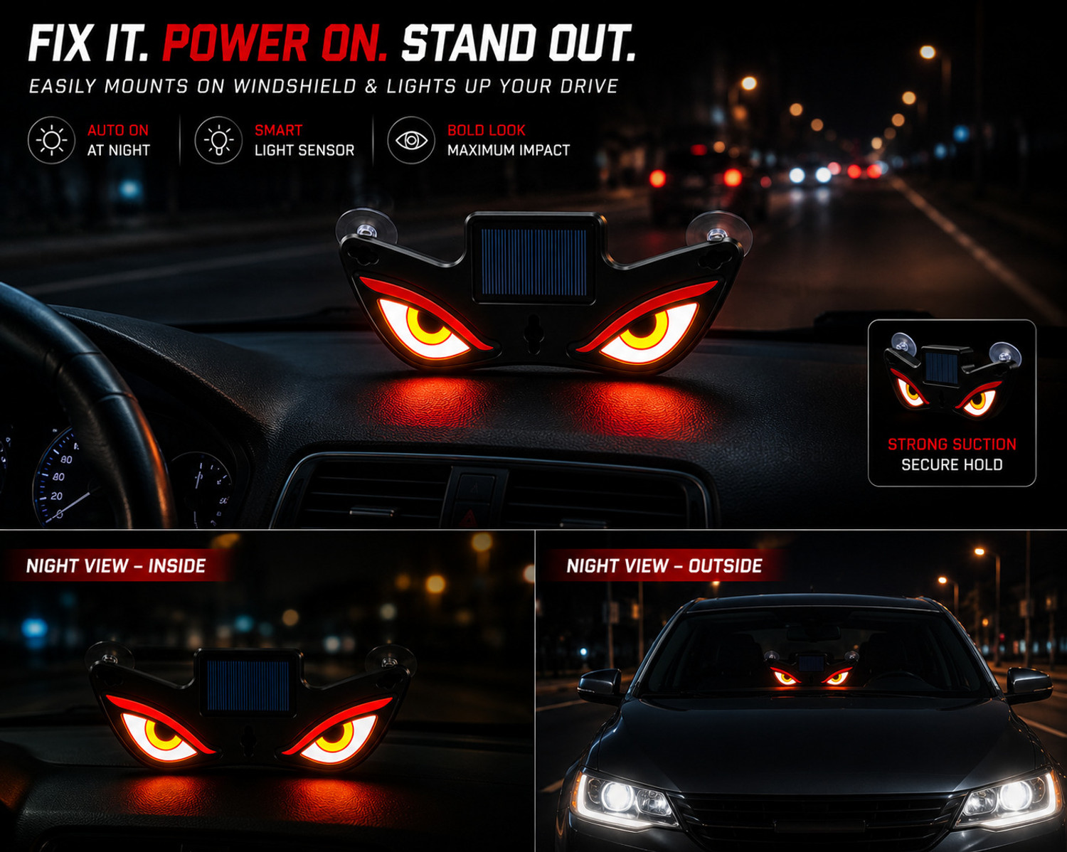 Image of BLYNK Solar Demon Eye LED Car Light USB Rechargeable Auto Sensor Universal Car Fancy Lights (Multicolor)