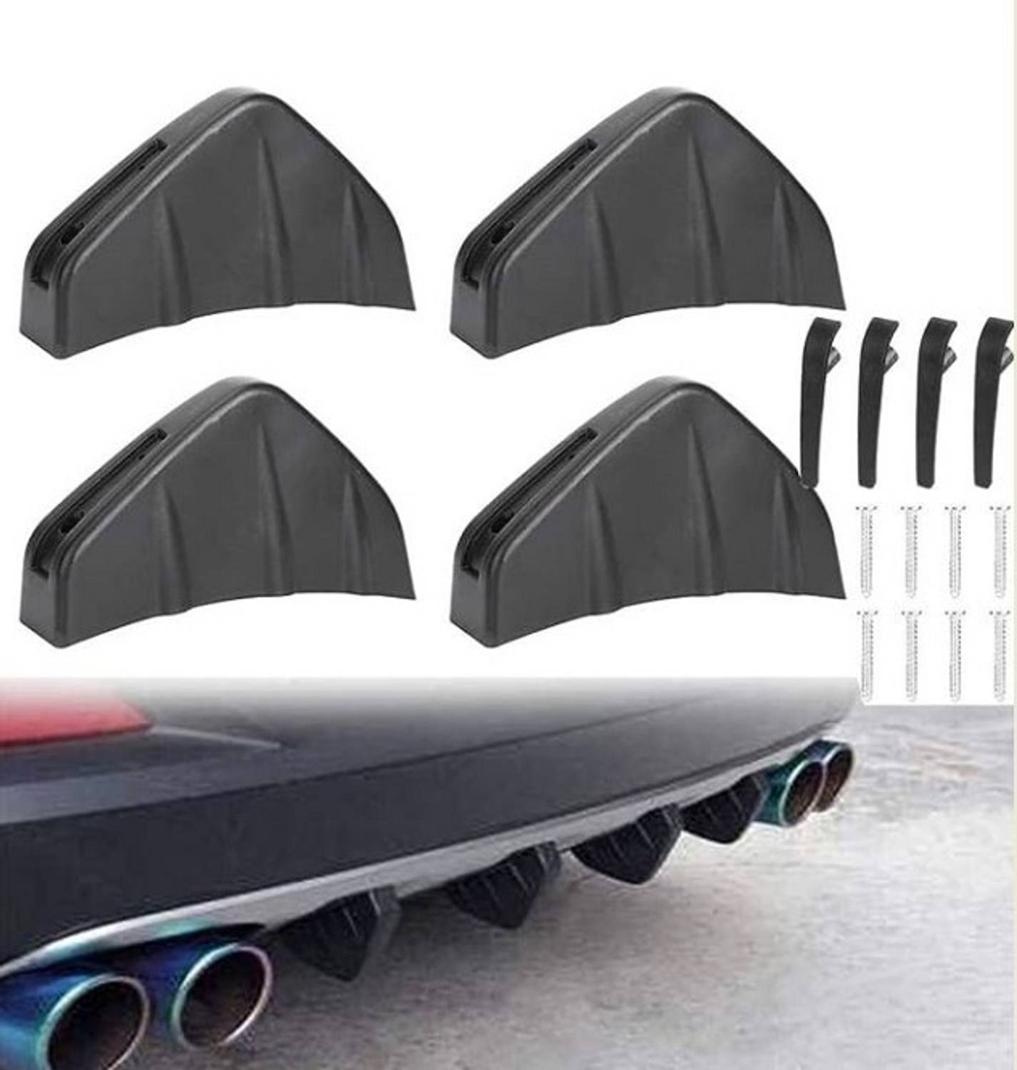 Auto 4PC Black Car Rear Bumper Lip Spoiler 4 Pieces - Image 1