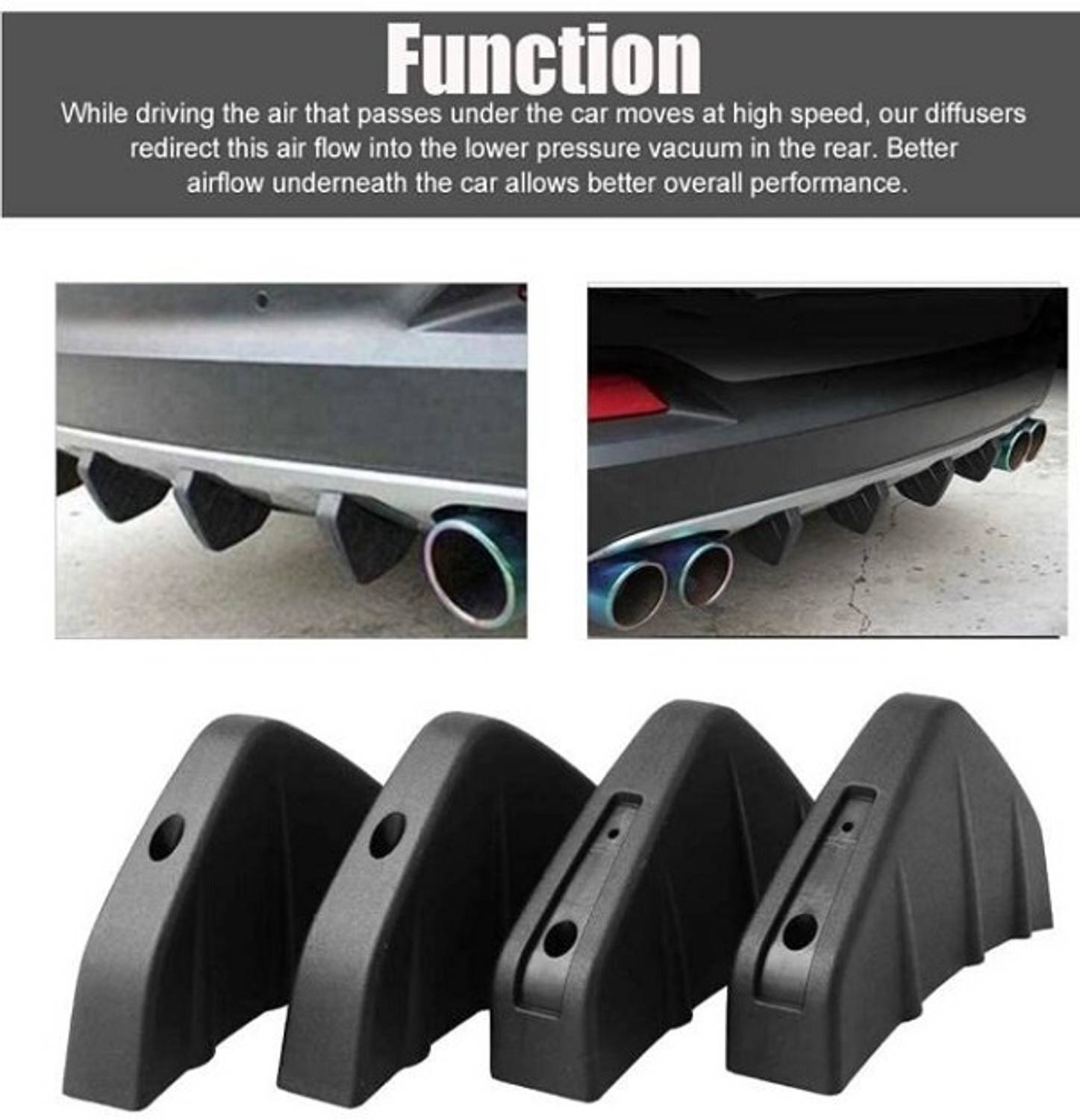 Auto 4PC Black Car Rear Bumper Lip Spoiler 4 Pieces - Image 3