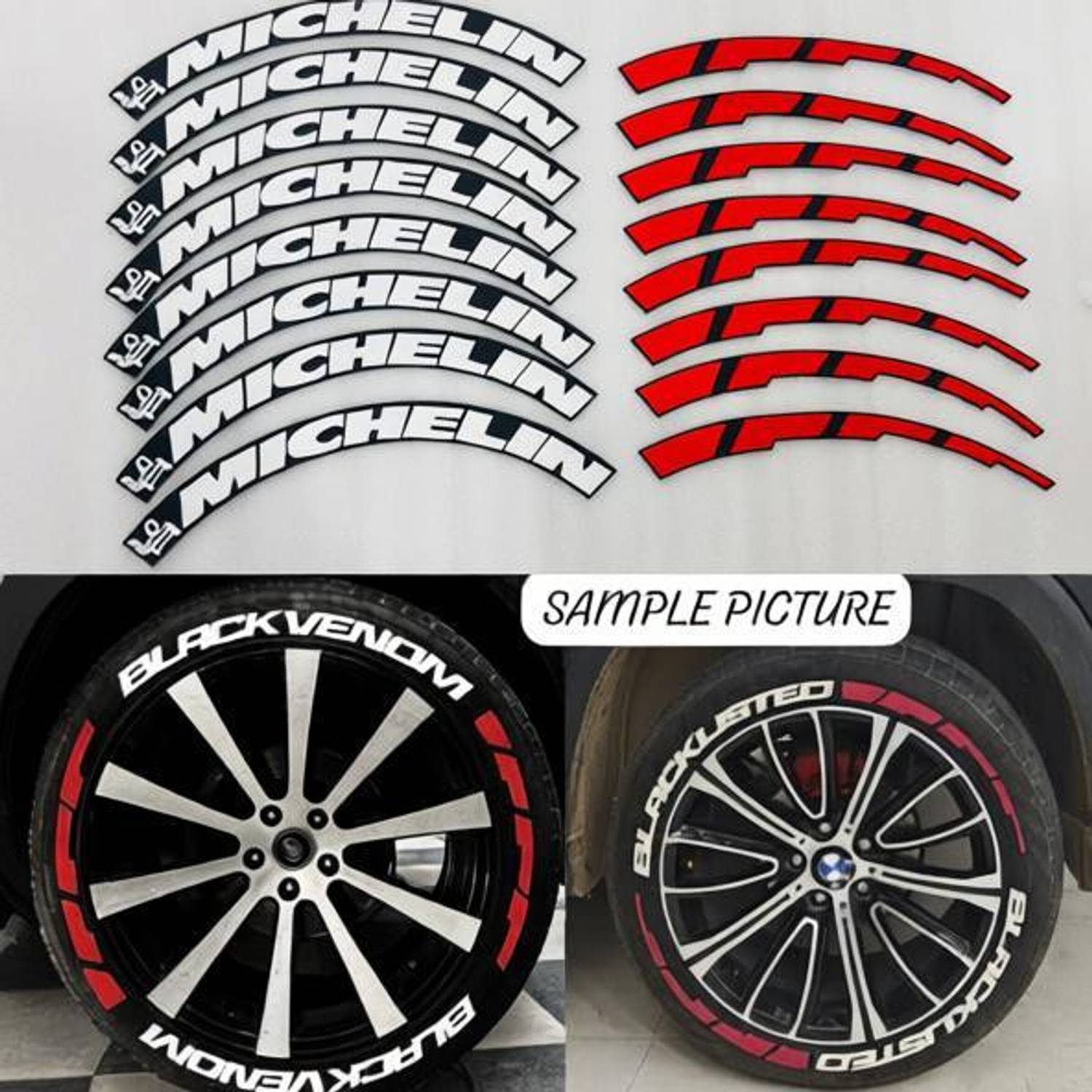 Auto MT Michelin Car Tyre Stickers Permanent Rubber for 4 Tyre Universal Tire Stickers Car Flywheel