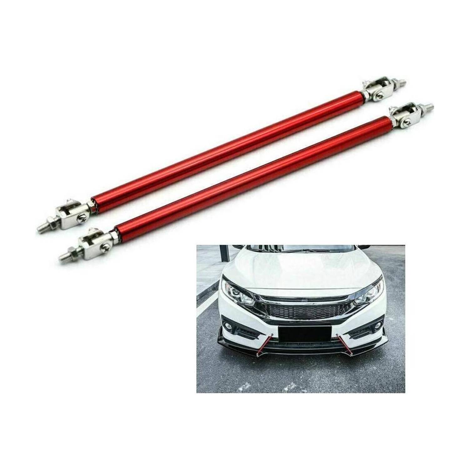 Auto MT RED 2PC Universal Adjustable Front Bumper Lip Splitter Strut Rod Tie Support Bar Spring Leaf