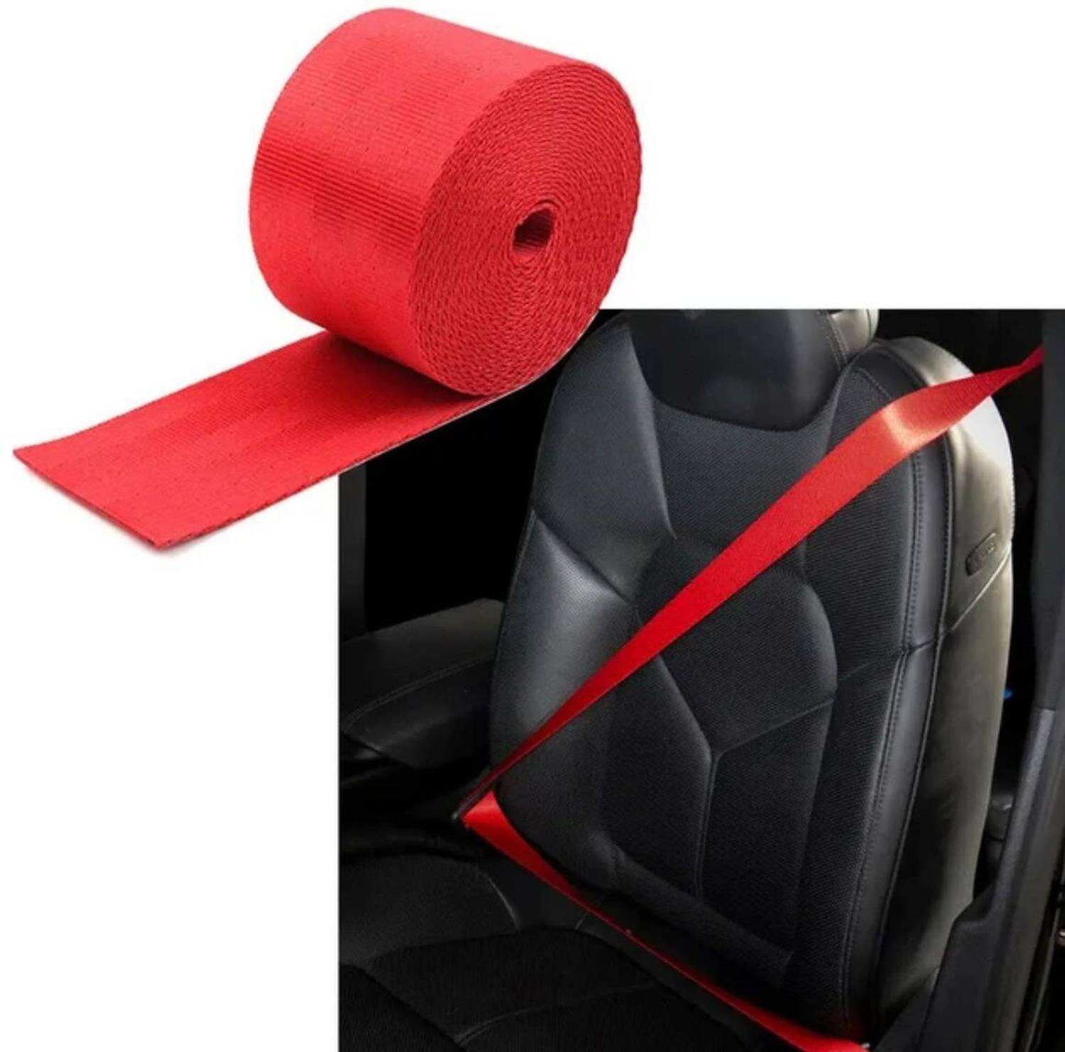 Auto MT Car Seat Belt Webbing RED 3.6M Safety Strap Seat Lap Retractable Nylon Kit Car Seat Belt
