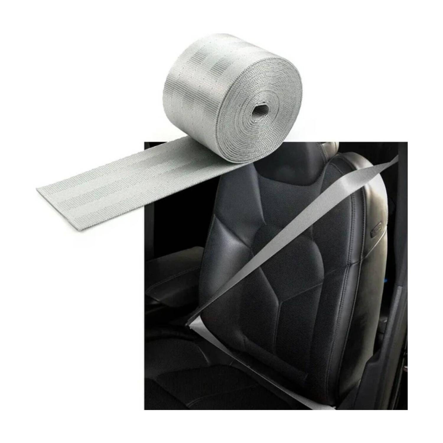 Auto MT 3.6M GREY Car Seat Belt Webbing Safety Strap Seat Lap Retractable Nylon Kit Seat Belt Extender Clip