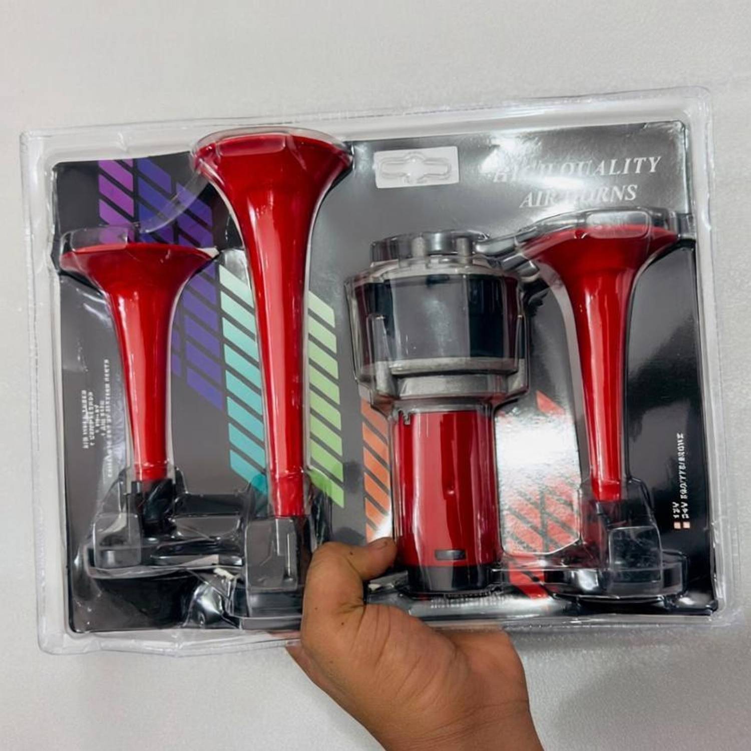 Auto MT 3 Pipe Horn 3 Trumpet Musical Air Horns 12V Compatible With All Vehicles Car Flywheel