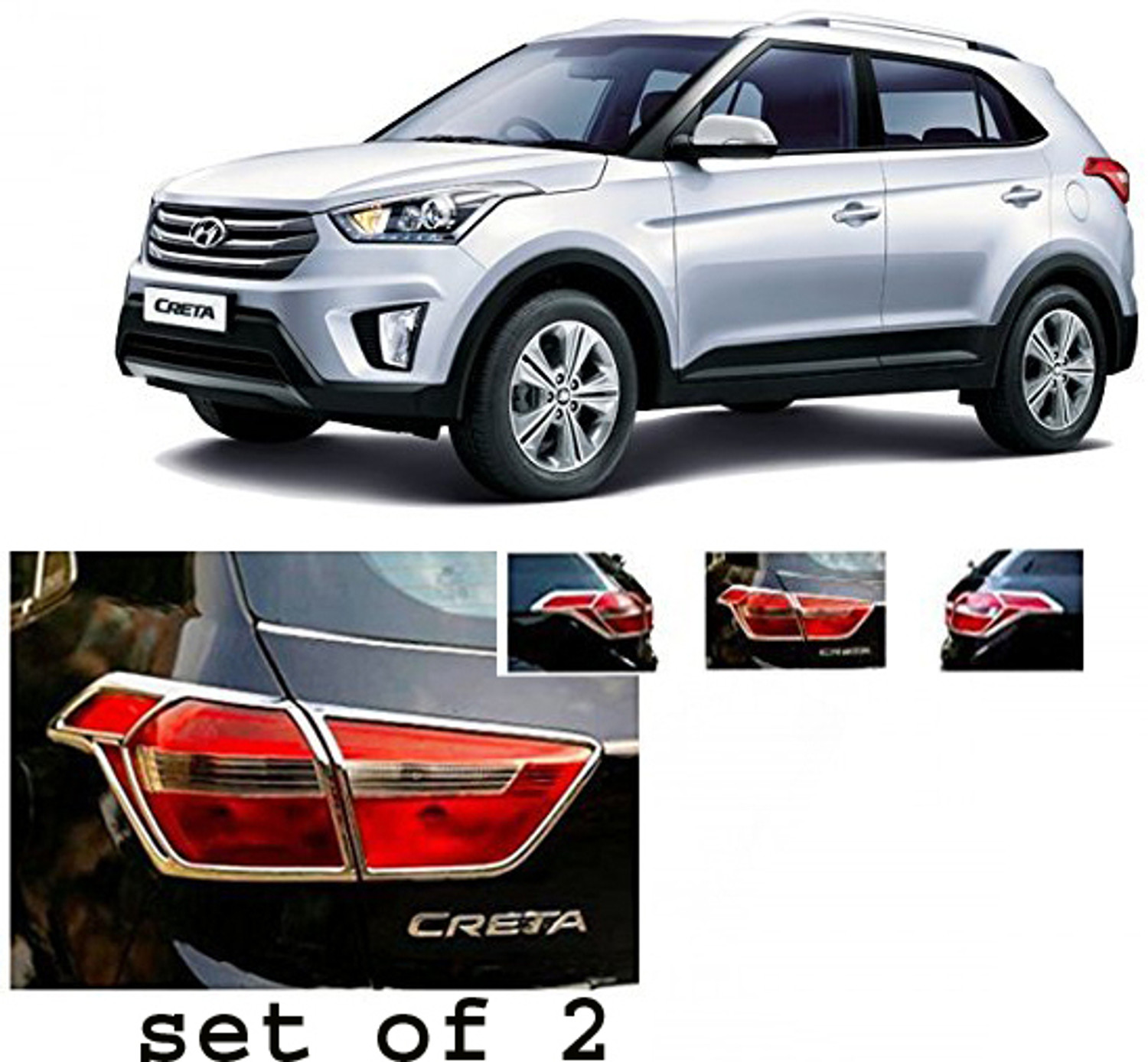 Image of Amabu Car silver Plated chrome Tail light cover for Hyundai Creta (2015-2017) Chrome Hyundai Creta Rear Garnish
