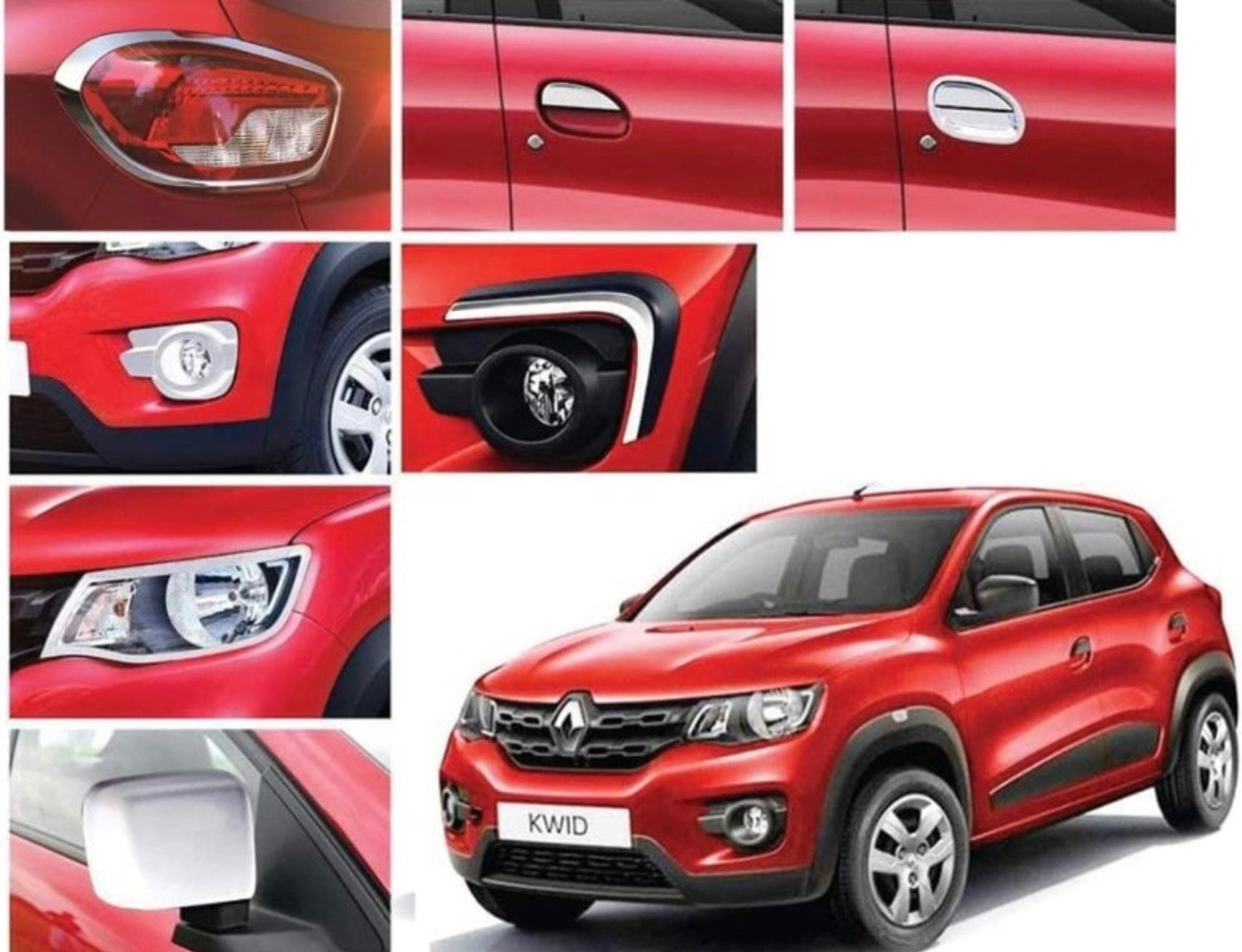 Image of Autxin Exterior Chrome Accessories Combo Kit For Kwid Type 1 (2015-2019) Set of 17Pcs Chrome Renault Kwid Side Garnish