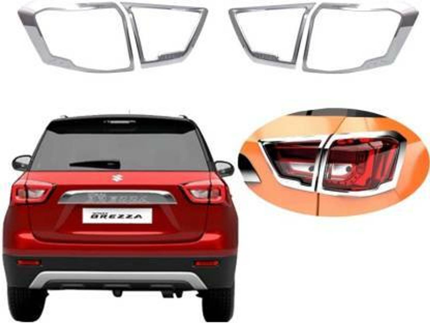 Bubu Car silver Plated chrome Tail light cover for Maruti Vitara Brezza Chrome Maruti Vitara Brezza LDi, Vitara Brezza ZDi Rear Garnish