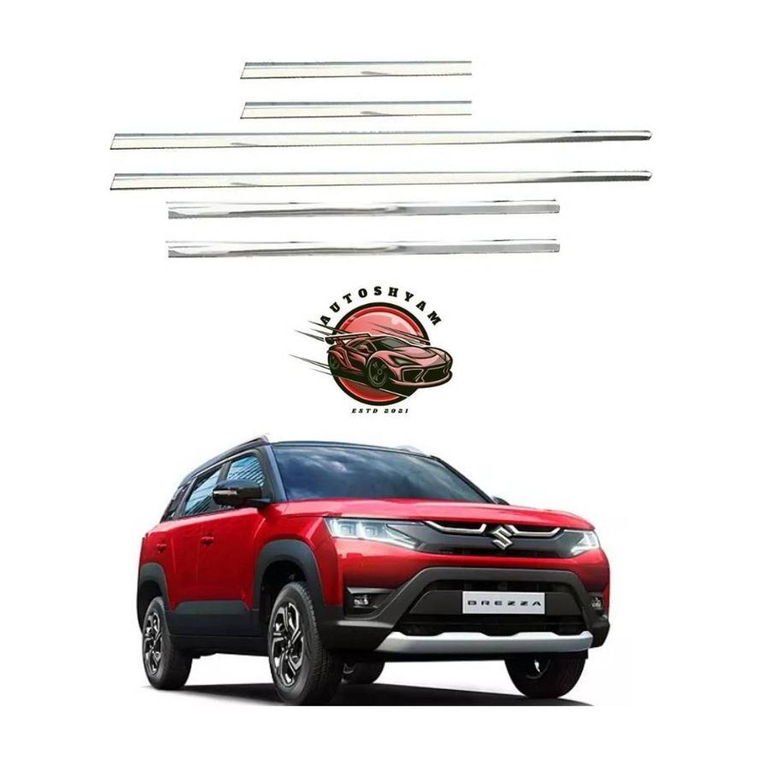 AUTOSHYAM Lower Window Garnish (Chrome) Set of 6 For Maruti Suzuki Brezza All Model Chrome Maruti NA Side Garnish