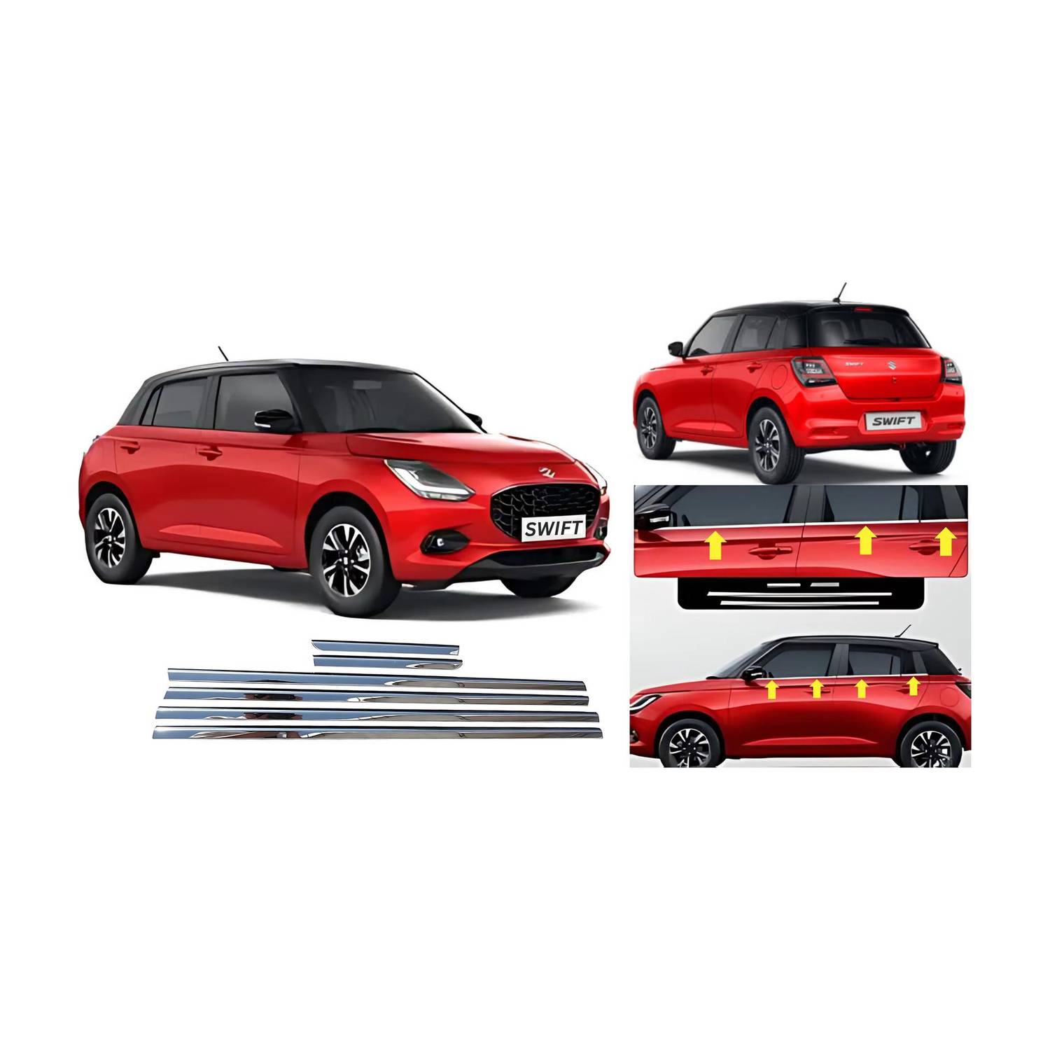Ad chrome Stainless Steel Car Lower Window Garnish 6pcs/Set For SWIFT 2024 Chrome Maruti Swift Side Garnish