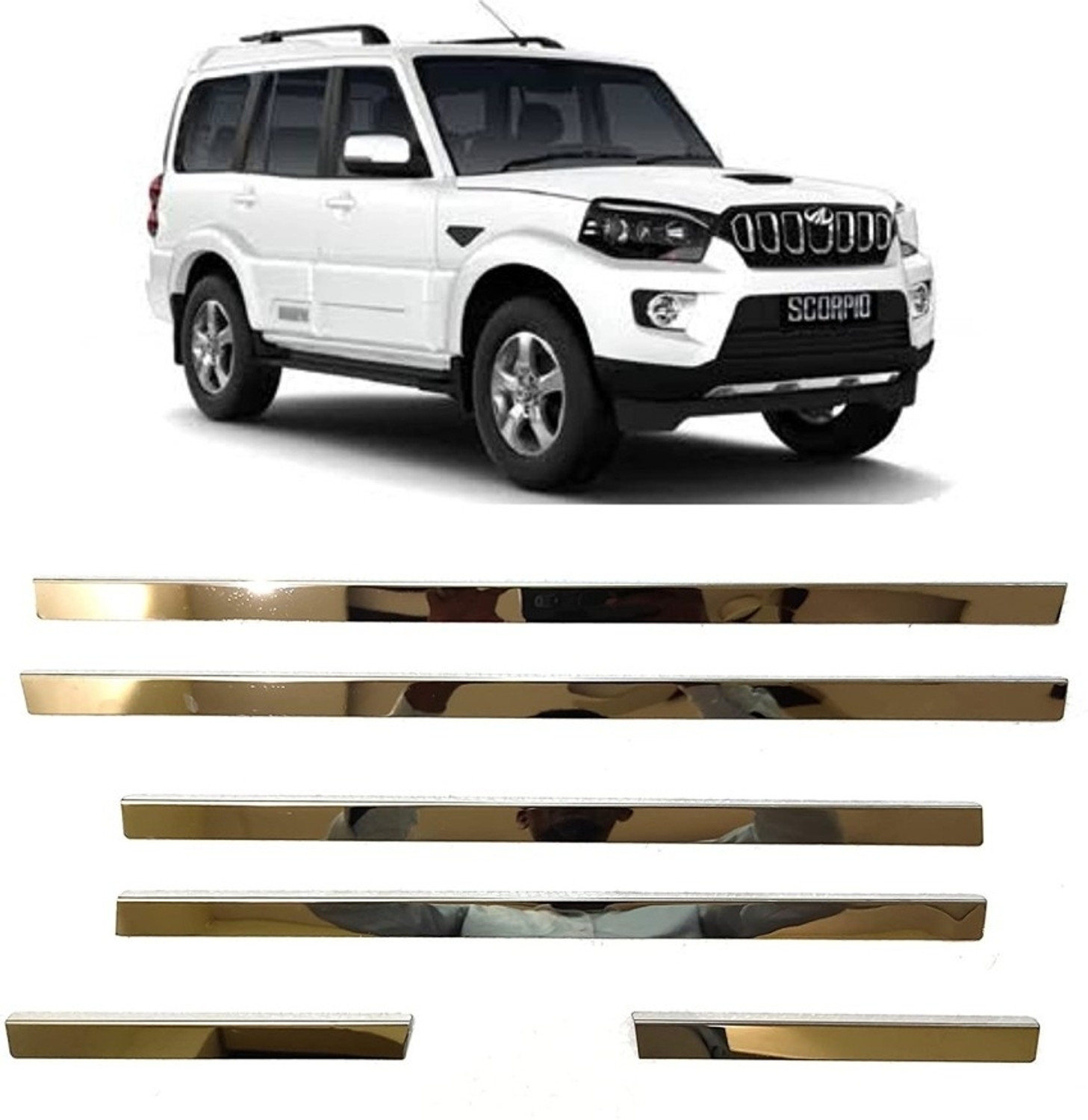 Image of AutoZone Side Lower Window Garnish Chrome Suitable For Mahindra Scorpio (2005-2019) Chrome MAHINDRA Scorpio Side Garnish