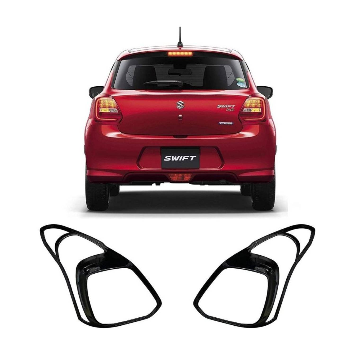 AMARIO Tail Lamp Black Finish Shine Cover Compatible For Swift 2018-2021 Set of 2 Pcs Glossy, Matte Maruti Swift Rear Garnish