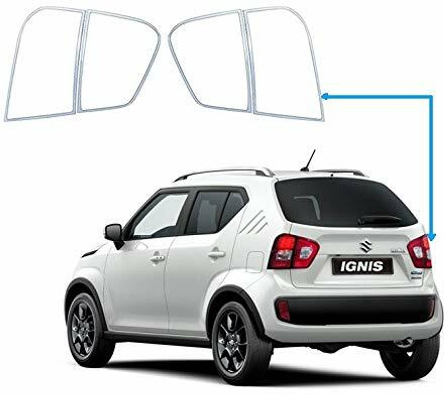 Bubu Car silver Plated chrome Tail light cover for Maruti Ignis all model Chrome Maruti Ignis 1.3 Alpha, Ignis 1.3 Delta Rear Garnish