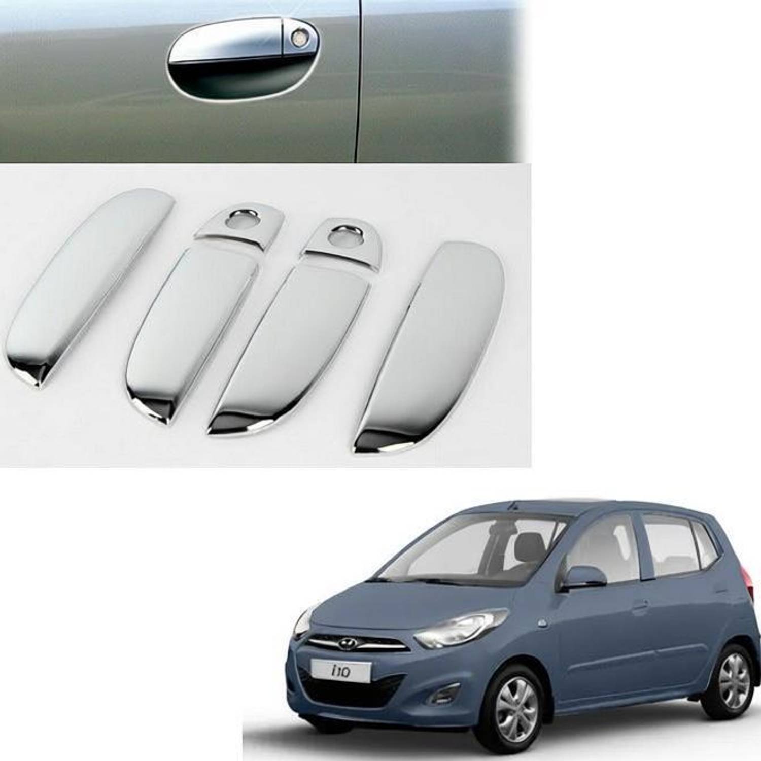 Adhvik (Pack Of 4 Pcs) Car Door Catch Handle Chrome Cover For Hyundai Old I-10 Cars Car Grab Handle Cover