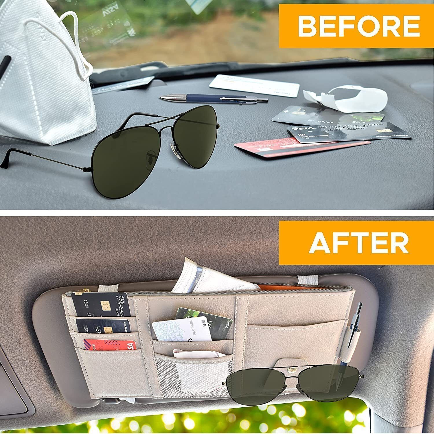 Image of IMPRONOW Car Sun Visor Organizer Sunglas Pen Card Document etc Multi Pocket Storag Holder Car Multi Pocket