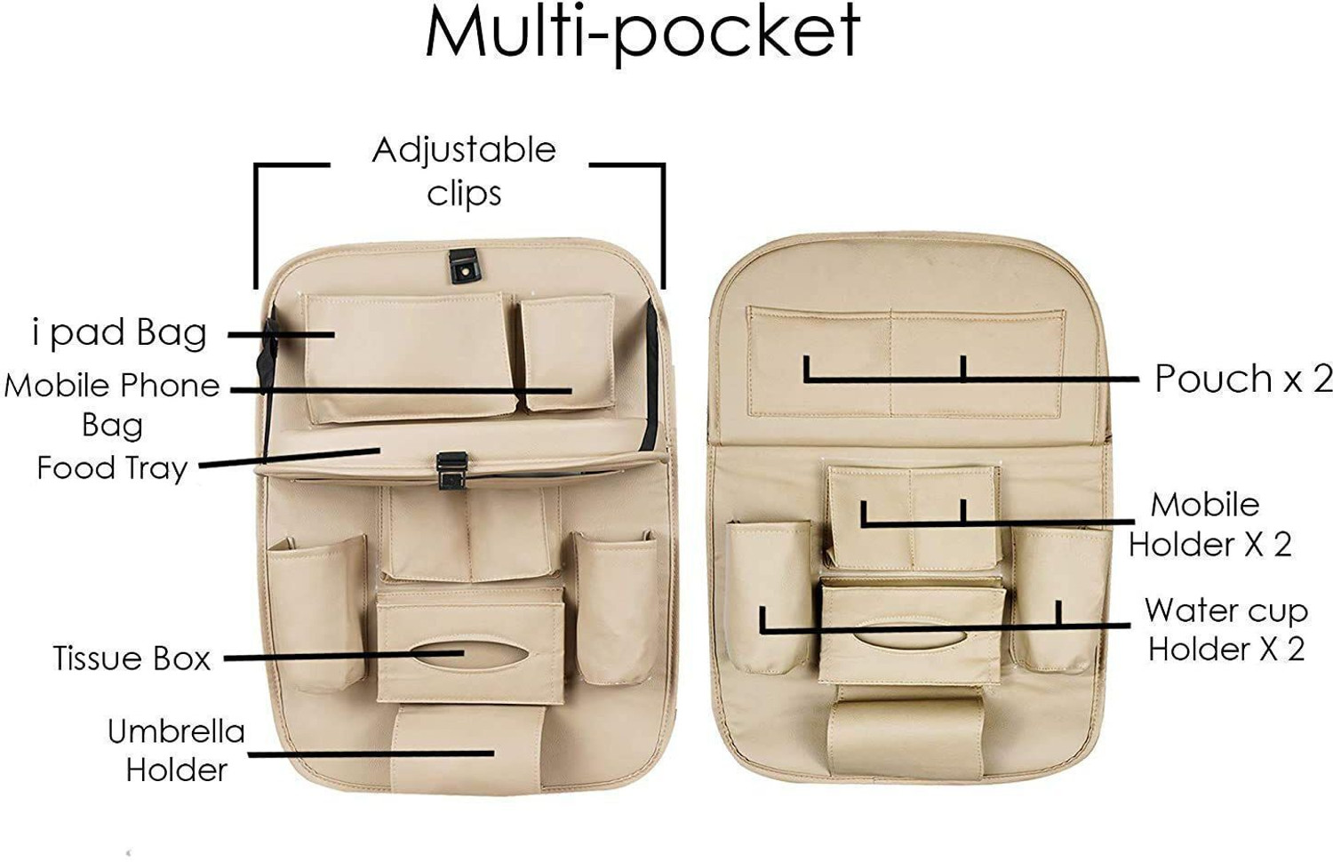 Image of Tradesk Car Back Seat Organiser Biege Car Storage Bag