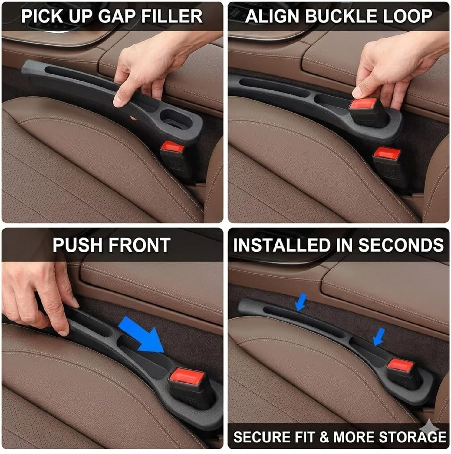 Image of NURIZA Car Seat Gap Filler Organizer & Crevice Storage Cushion - Pack of 2 Car Multi Pocket