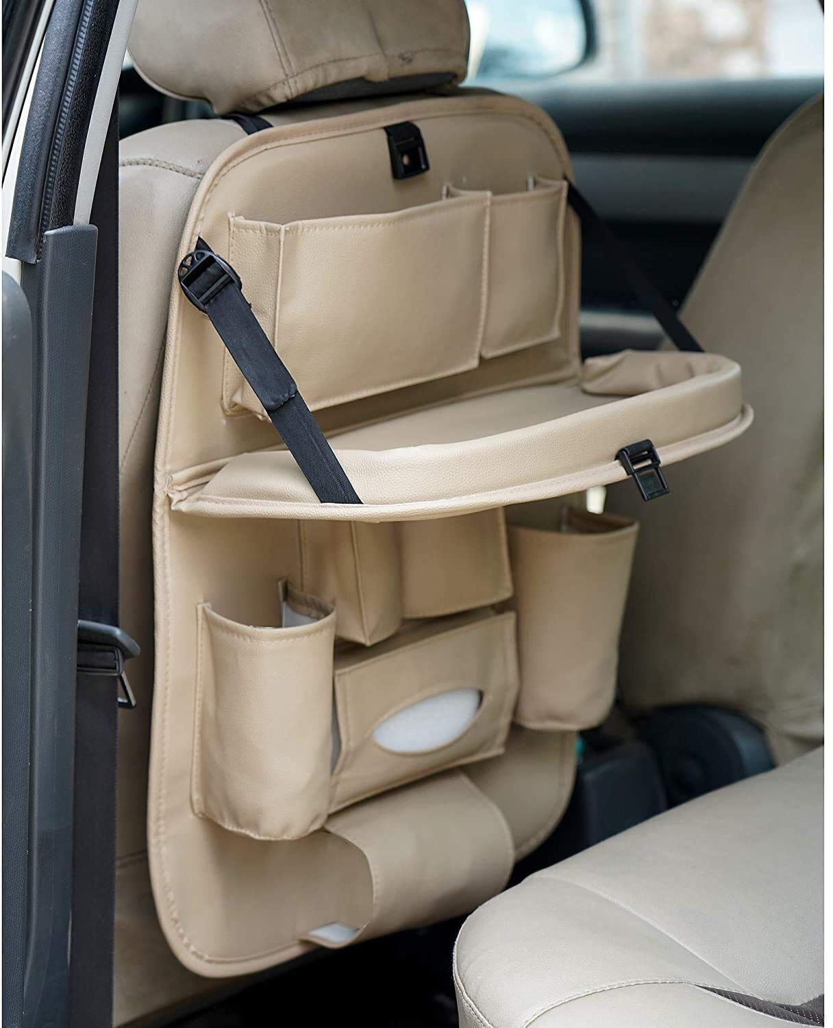 Image of Tradesk Car Back Seat Organiser Biege Car Storage Bag