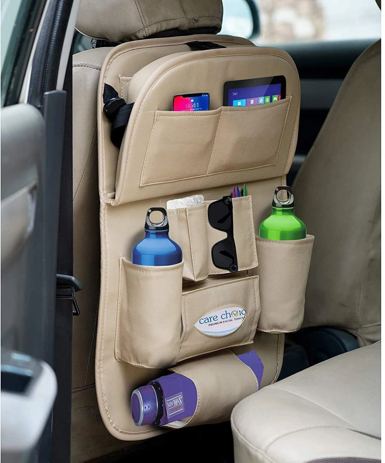 Image of Tradesk Car Back Seat Organiser Biege Car Storage Bag