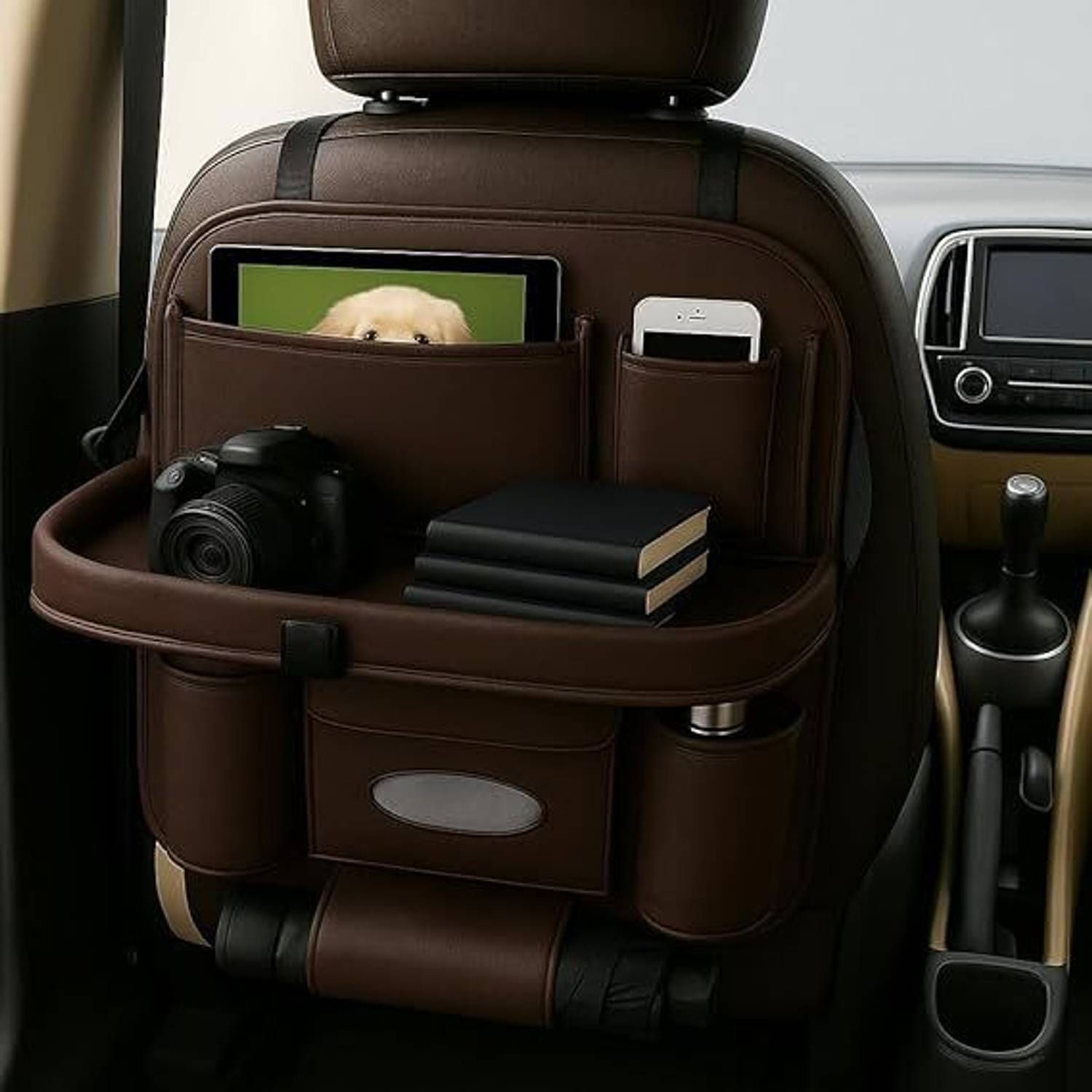 Alisan Car Back Seat Organizer with Foldable Tray Table and Multi-Pocket Storage Car Storage Bag