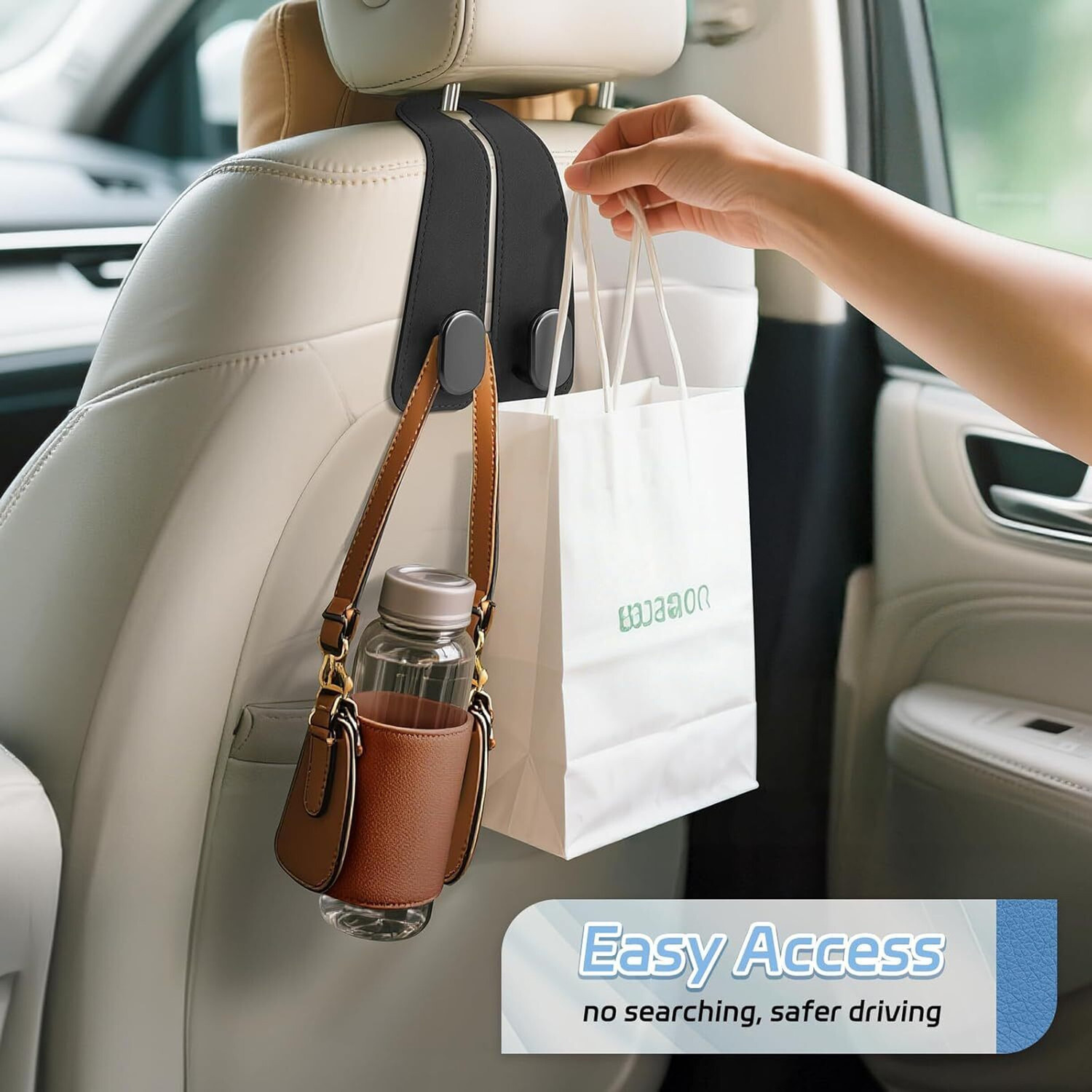 Image of Tradesk Universal Car Seat Headrest Hook Hanger | PU Leather Heavy Duty Car Side Seat Car Storage Bag