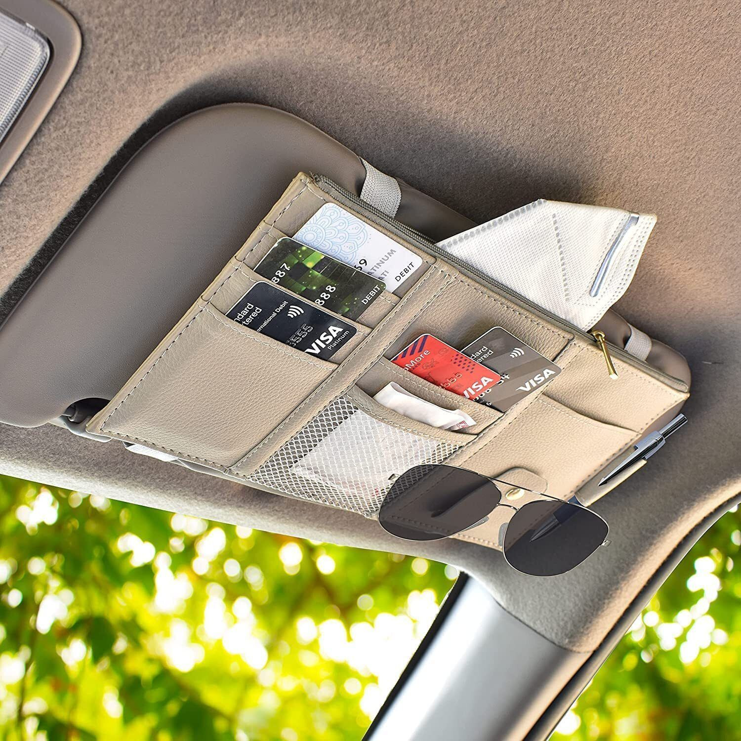 Image of IMPRONOW Car Sun Visor Organizer Sunglas Pen Card Document etc Multi Pocket Storag Holder Car Multi Pocket