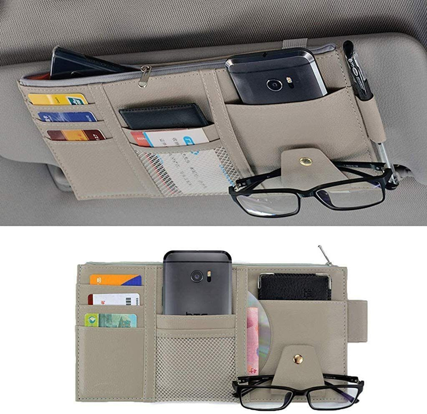 Image of IMPRONOW Car Sun Visor Organizer Sunglas Pen Card Document etc Multi Pocket Storag Holder Car Multi Pocket
