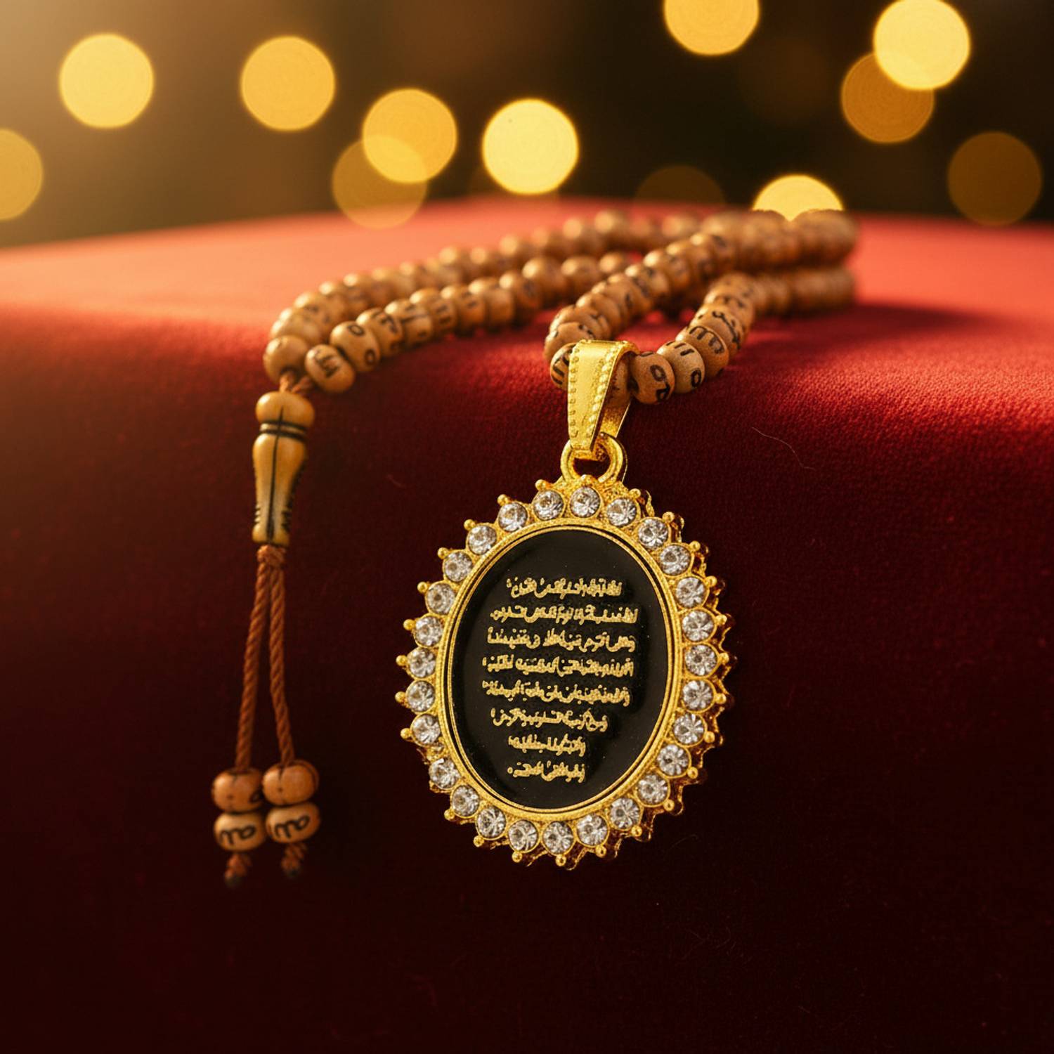AFH Car Mirror Charm, Allah Decorative Diamond Spiritual Tasbih Mala Hanging Ornament (Gold Plated) Car Hanging Ornament