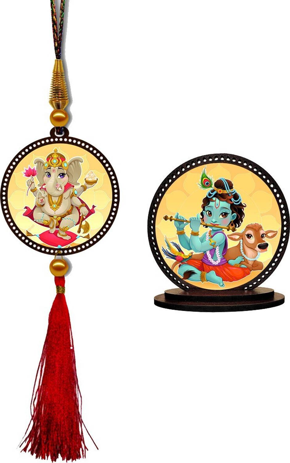 GiftzLane New-Lord Ganesha Car Hanging & Krishna Car Dashboard Idol Showpiece Combo Car Hanging Ornament