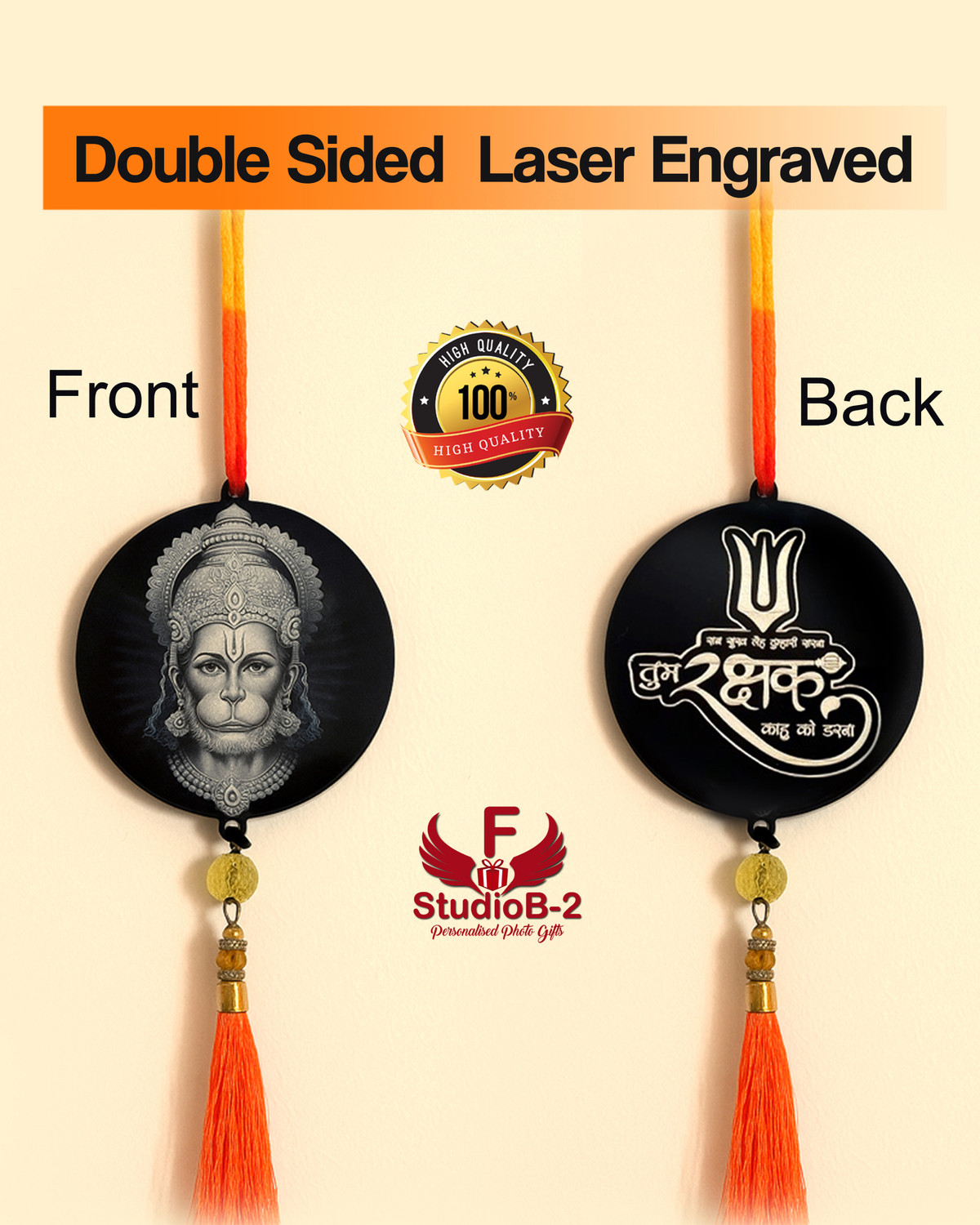 Image of f-studio Hanuman ji Acrylic Car Hanging Double Sided Religious Decor | Laser Engraved Car Hanging Ornament (Pack of 1)